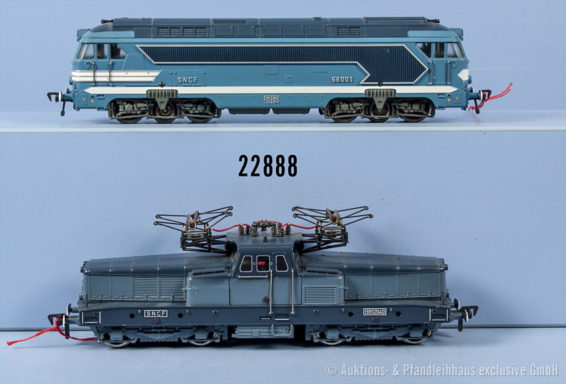 Konv. 2 Fleischmann H0 Lokomotiven, dabei E-Lok der SNCF, BN BB 12 040 und Diesellok der ...