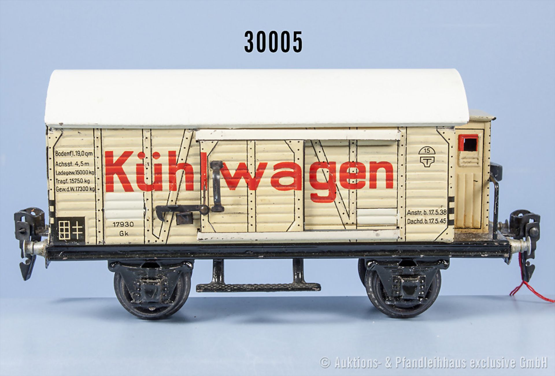 Märklin Spur 0 1793 Kühlwagen mit Bremserhaus, chromlith. Blechausf., 2 Schiebetüren zum ...