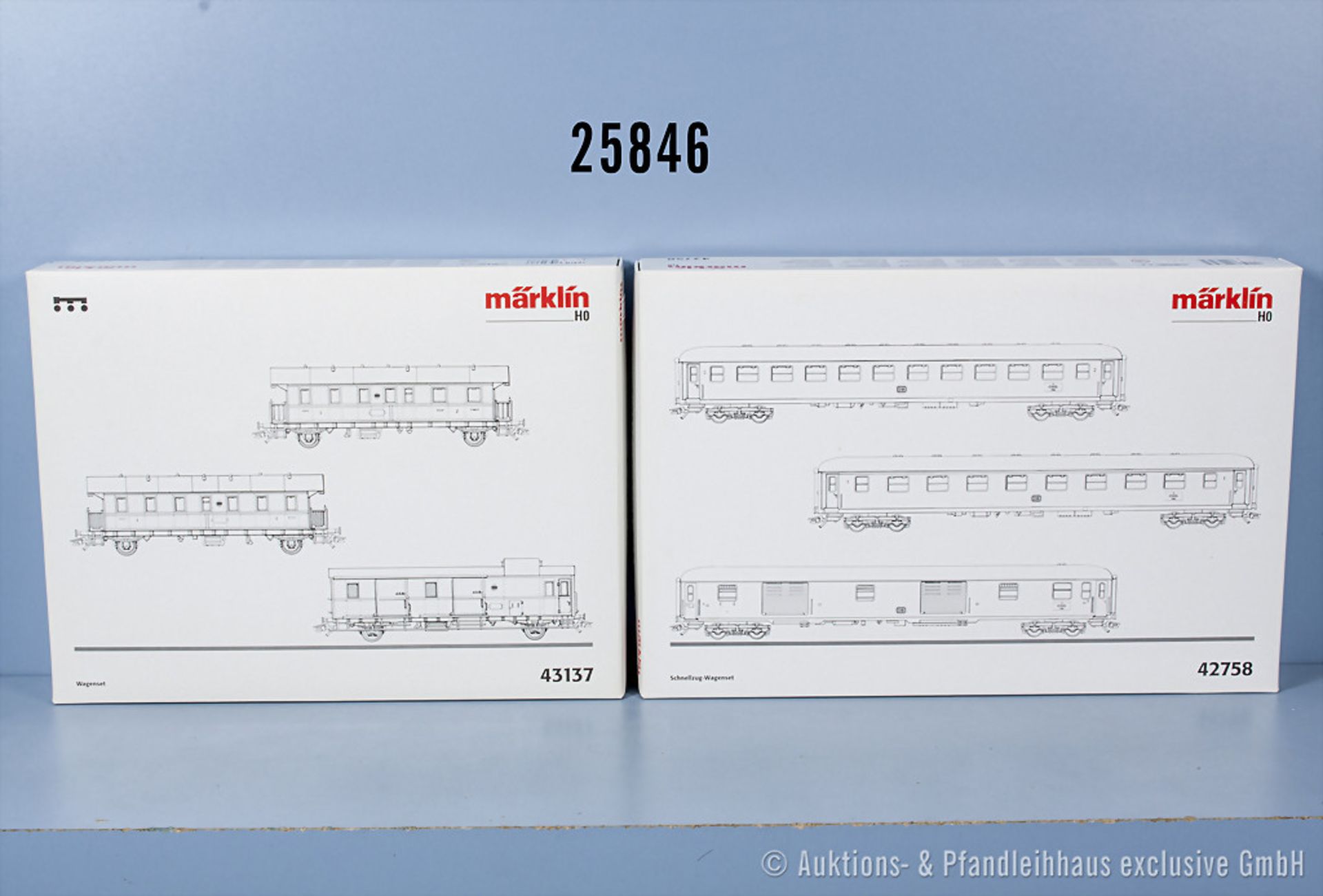 Konv. 2 Märklin H0 Wagensets, dabei 42758 3 Schnellzugwagen und 43137 2 Donnerbüchsen ...