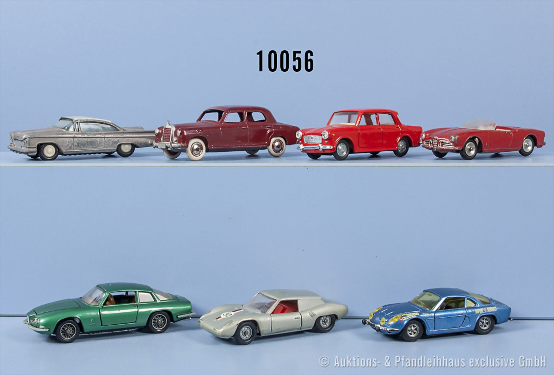 Konv. 7 Modellfahrzeuge. dabei Mercedes 220, Alfa Romeo Giulietta Spider, Fiat 1100, ...