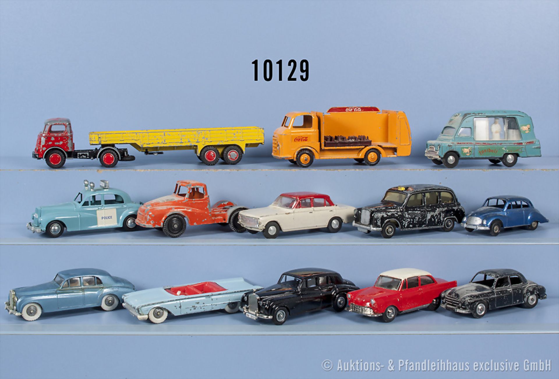 Konv. 13 Modellfahrzeuge, dabei Oldtimer, Lkw, Pkw usw., Metallausf., Hersteller ...