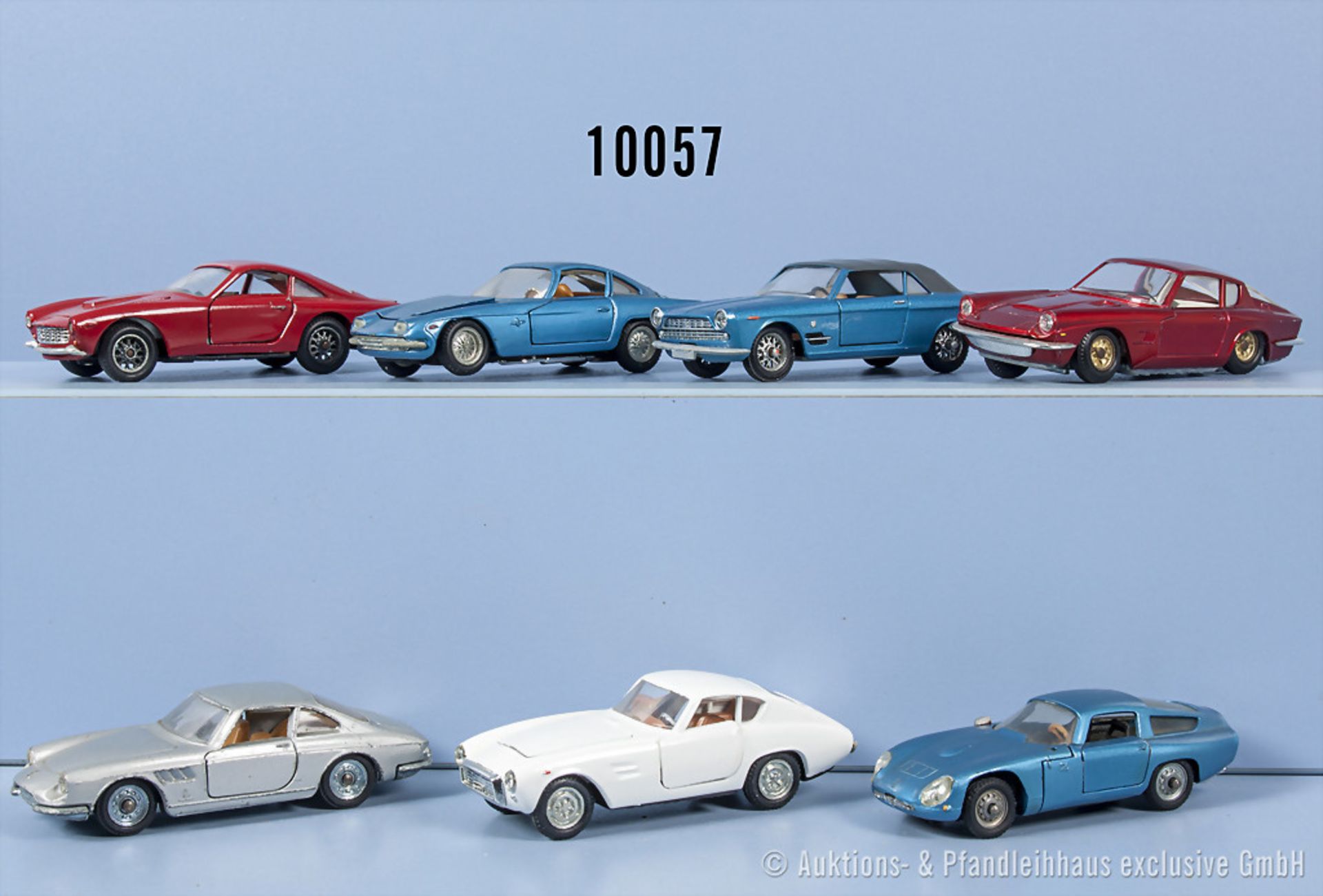 Konv. 7 Modellfahrzeuge, dabei Ferrari 250 GT, Lamborghini 350 GT, Ferrari 330 GTC, Fiat ...