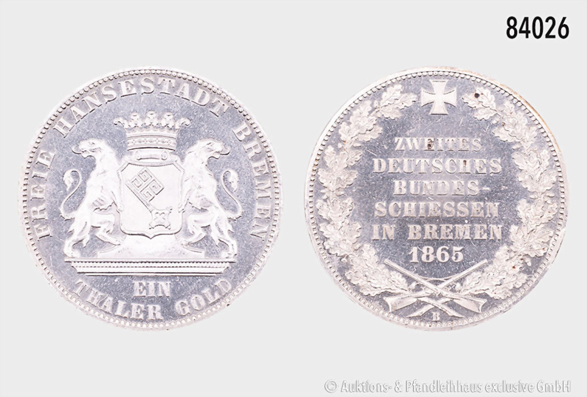 Bremen, Taler 1865, auf das 2. Deutsche Bundesschießen, 17,54 g, 33 mm, AKS 16, J. 27, ...