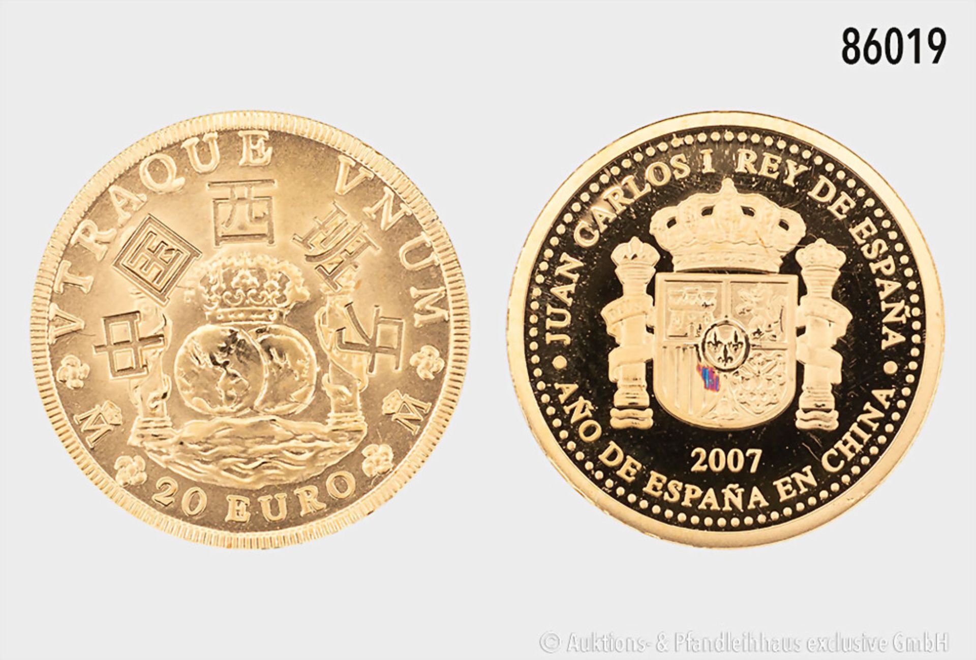 Spanien, 20 Euro 2007, Spanisches Jahr in China, 999er Gold, 1,24 g, 14 mm, in Kapsel, ...