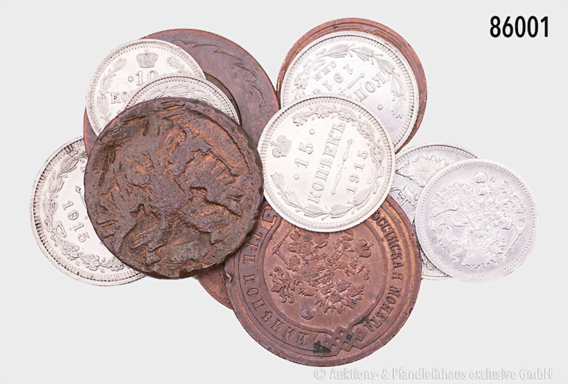 Russland, Konv.12 Kleinmünzen der Zarenzeit (Kupfer und Silber), sehr schön bis ...