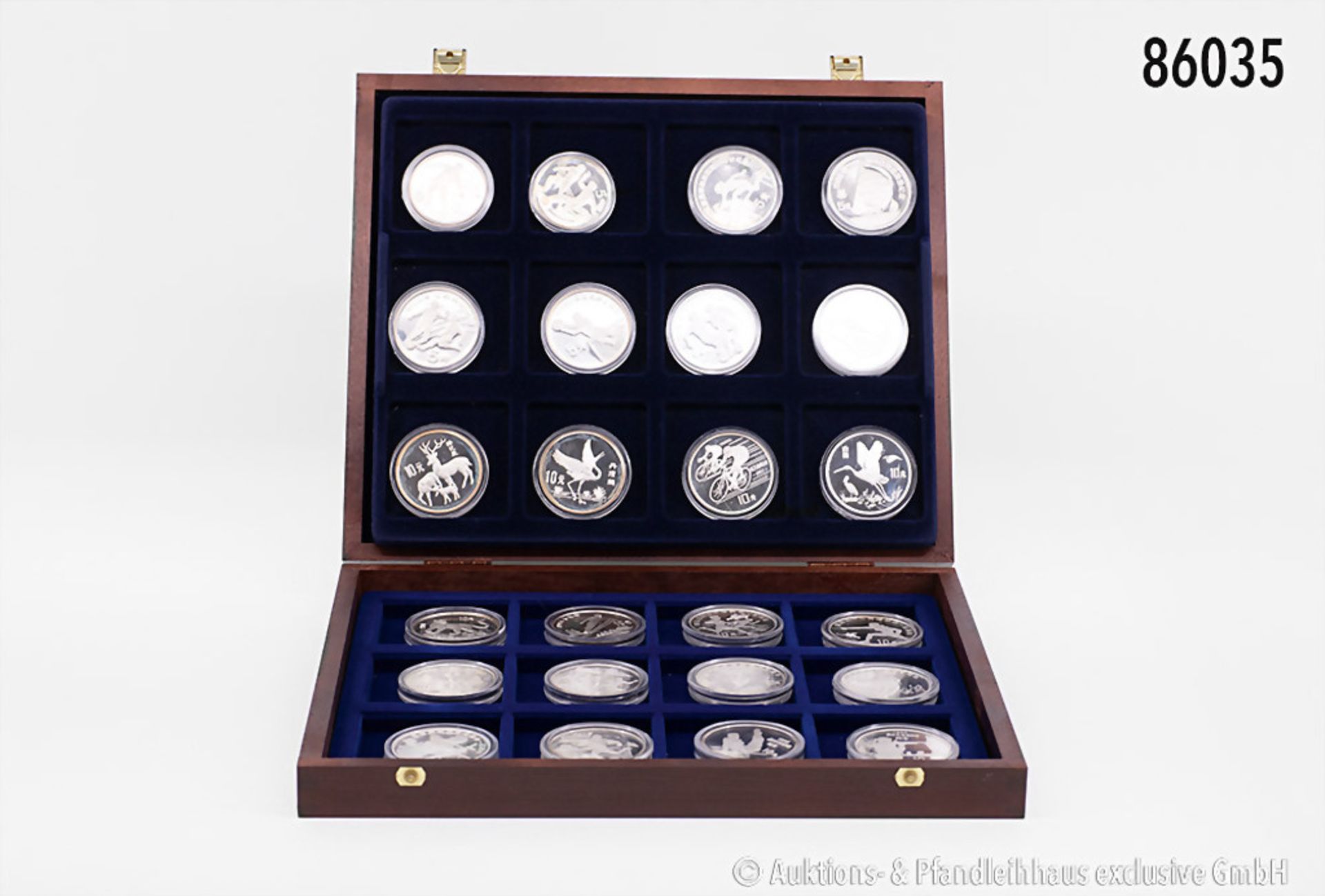 China, Konv. 24 Silber-Gedenkmünzen, 900er Silber, dabei Serie Olympische Winterspiele ...