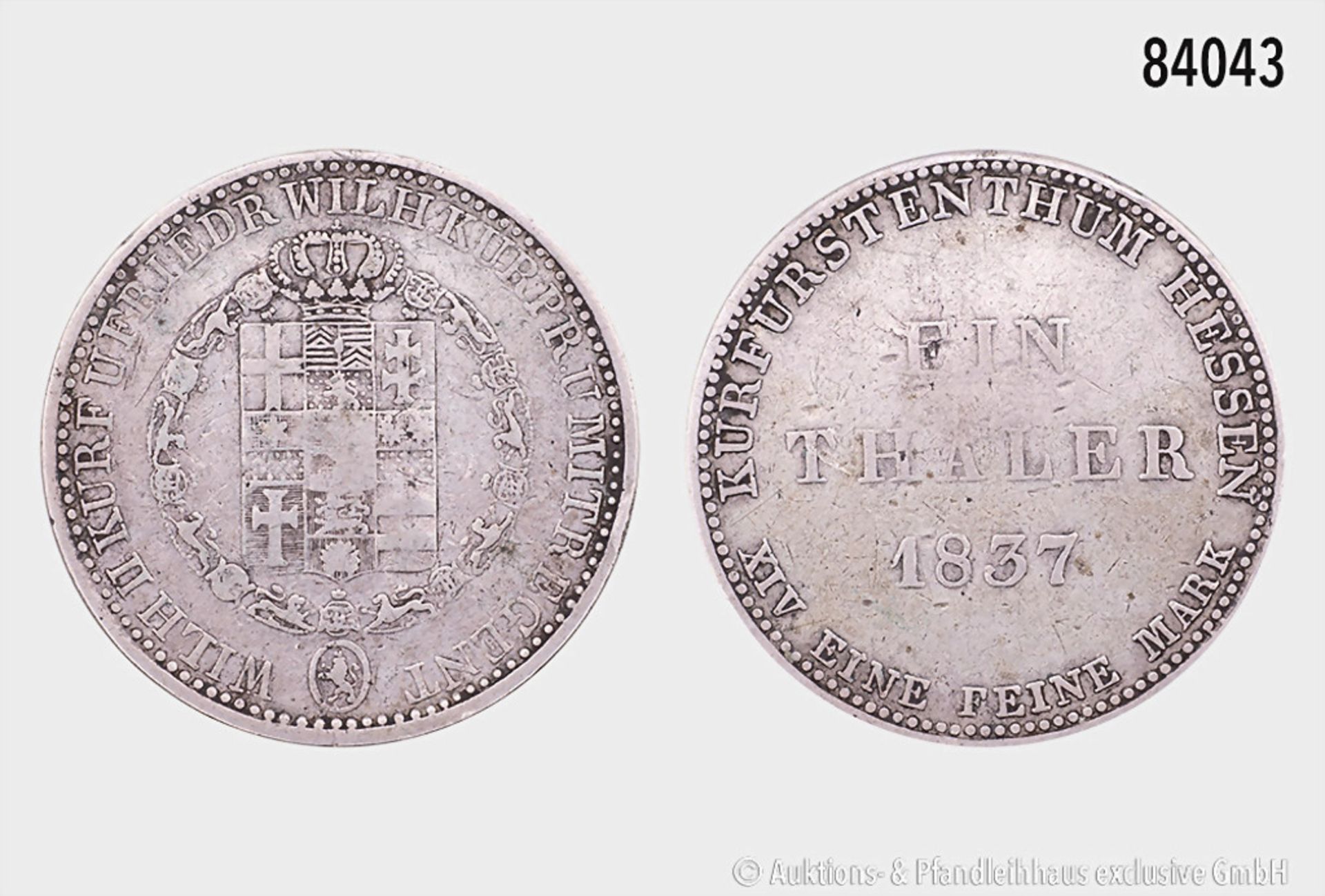 Hessen-Kassel, Wilhelm II. (1831-1847), Taler 1837, 21,96 g, 35 mm, AKS 46, J. 32, fast ...