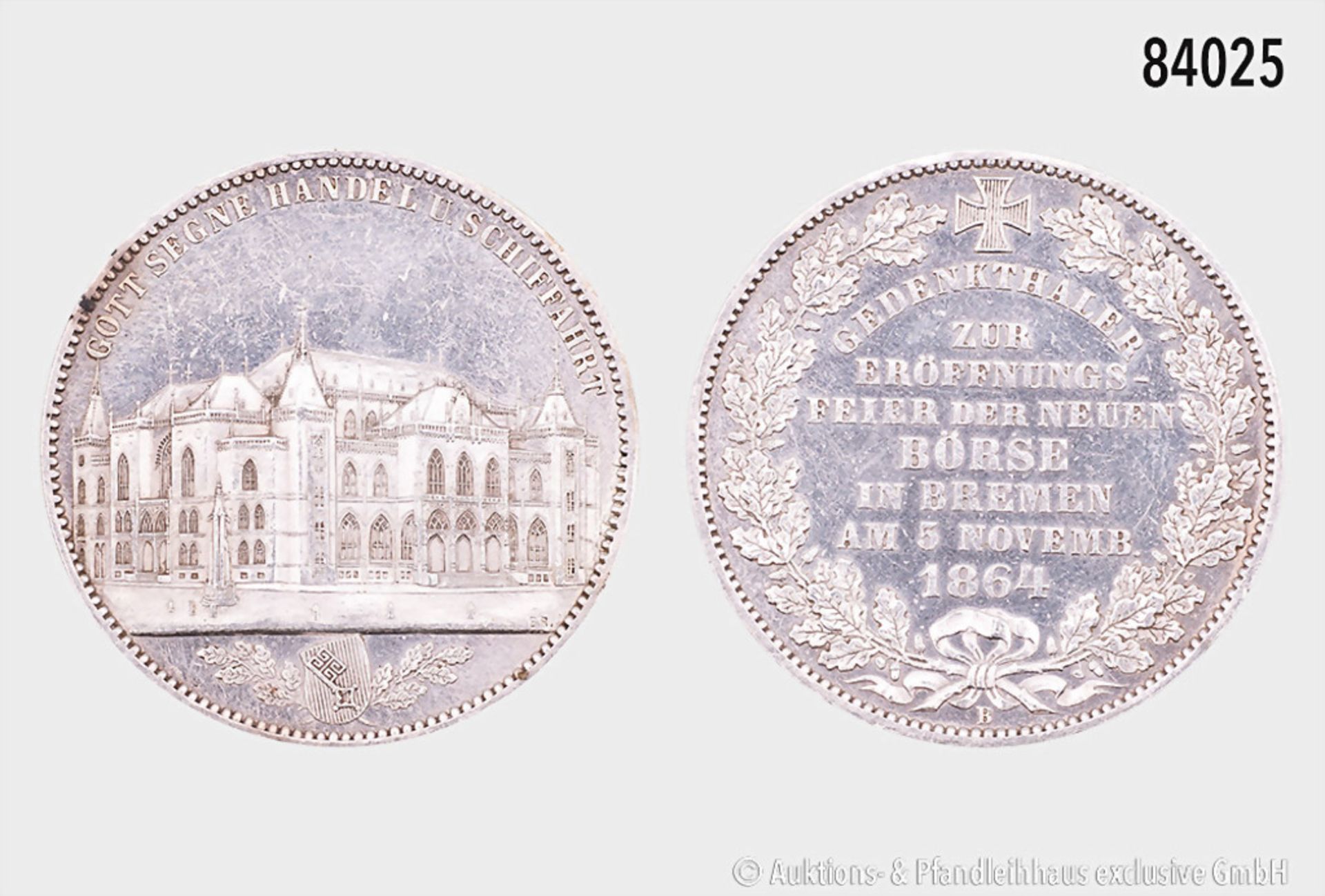 Bremen, Gedenktaler (Medaille in Talergröße) 1864, auf die Eröffnung der neuen Börse, ...