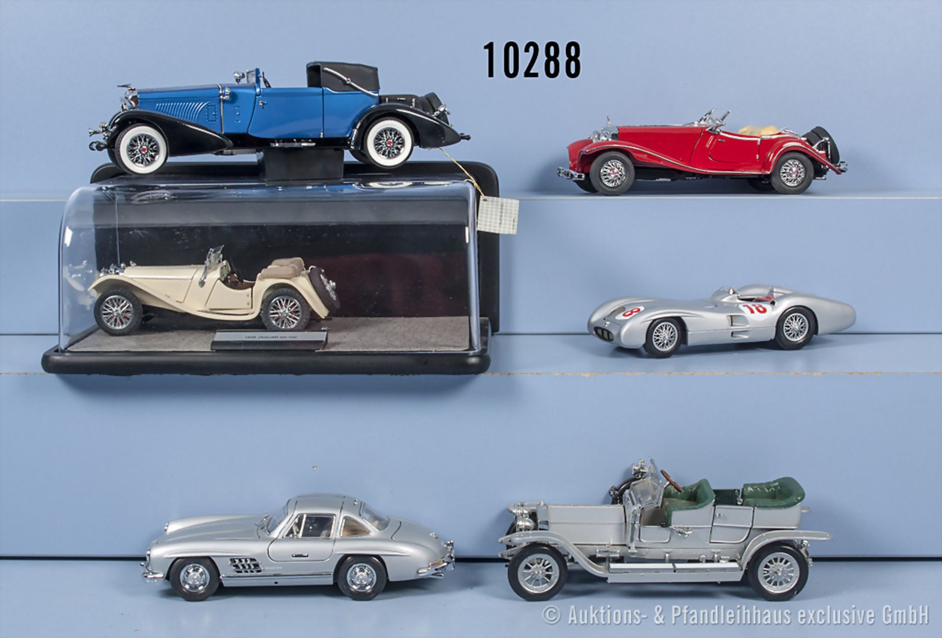 Konv. 5 Franklin Mint Modellfahrzeuge, dabei Jaguar SS-100, Mercedes Benz 500K Roadster, ...