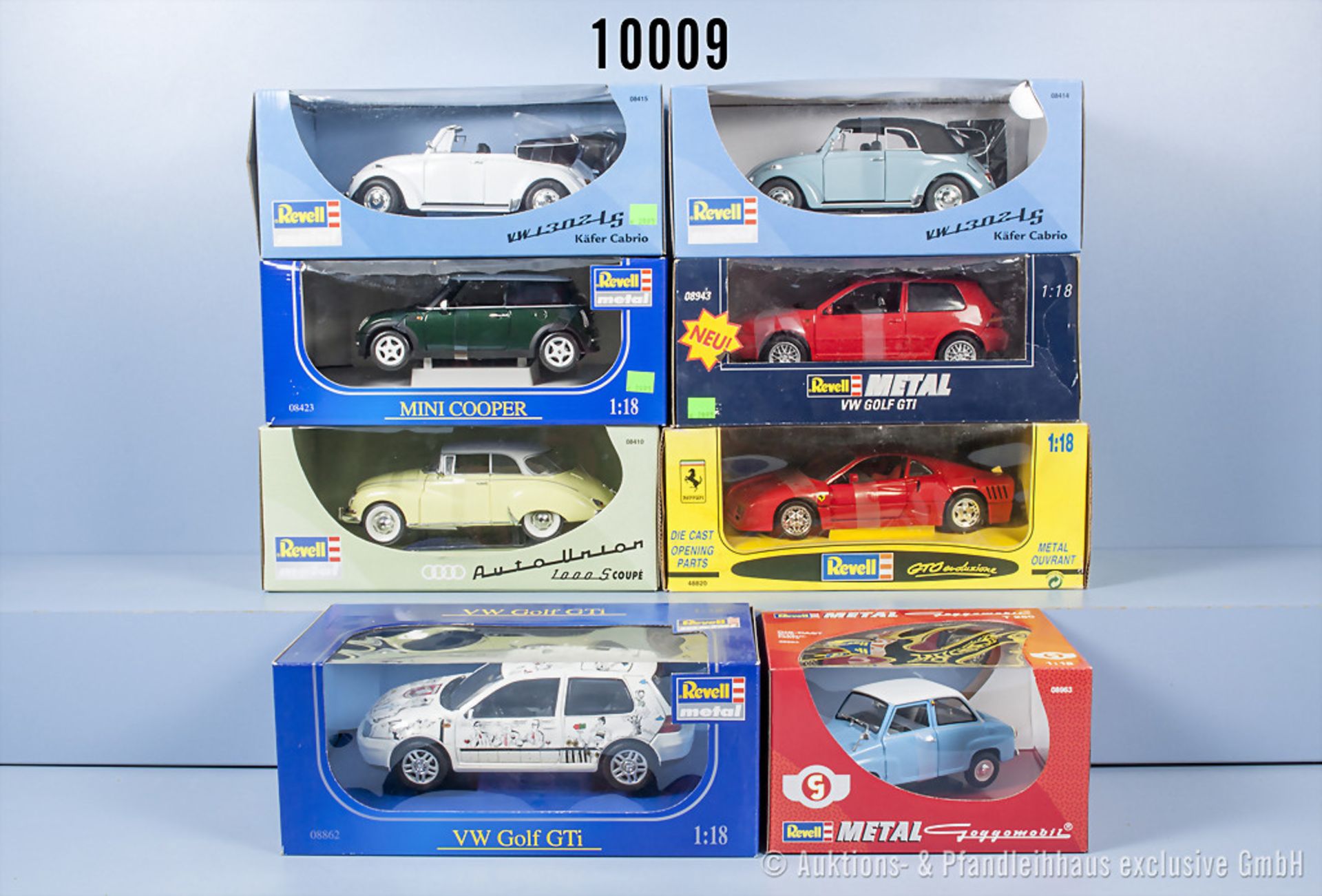 Konv. 8 Revell Modellfahrzeuge dabei Sportwagen, Oldtimer und Pkw, M 1:18, sehr guter ...