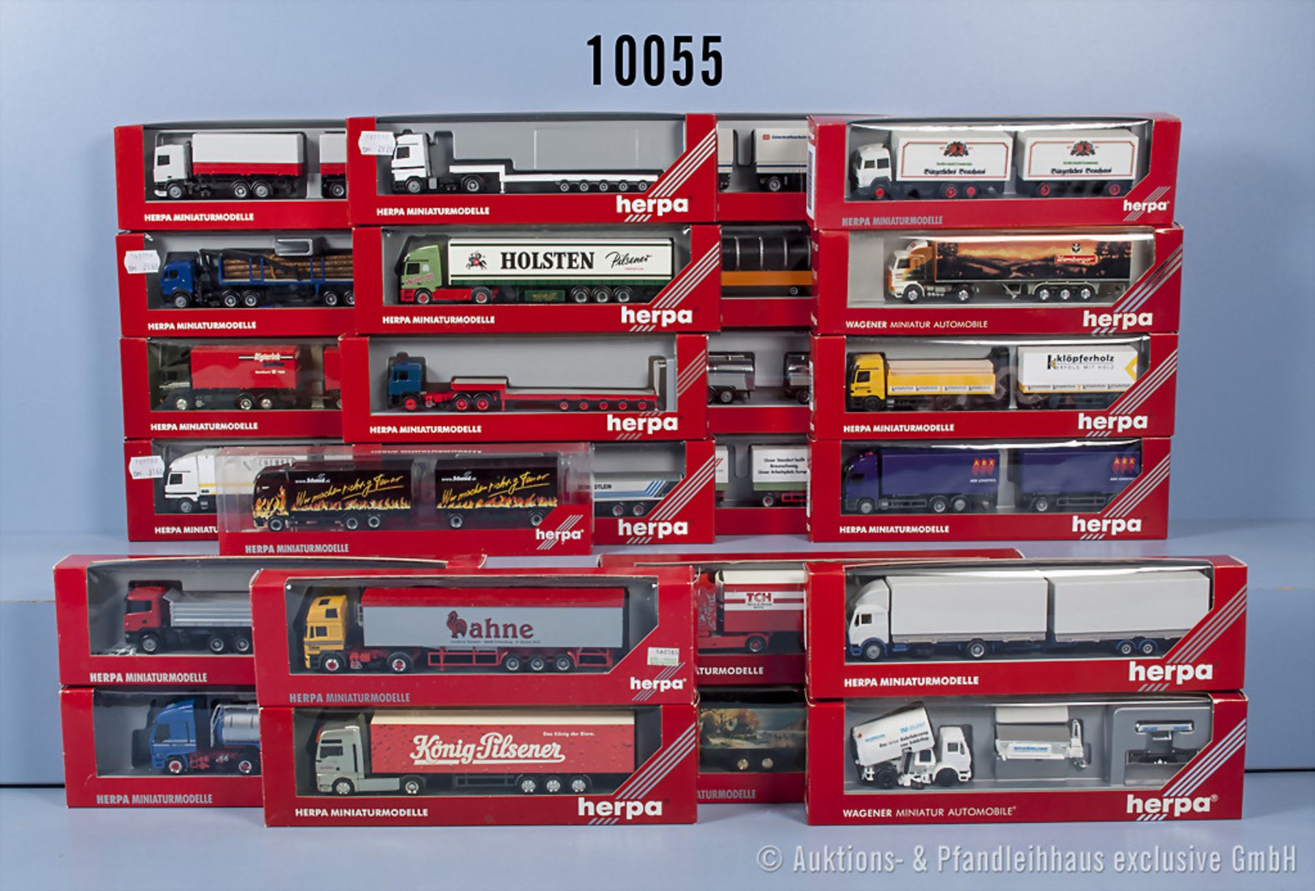 Konv. 25 Herpa H0 Lkw dabei Sattelzüge, Lastzüge usw., teilw. verschiedene ...