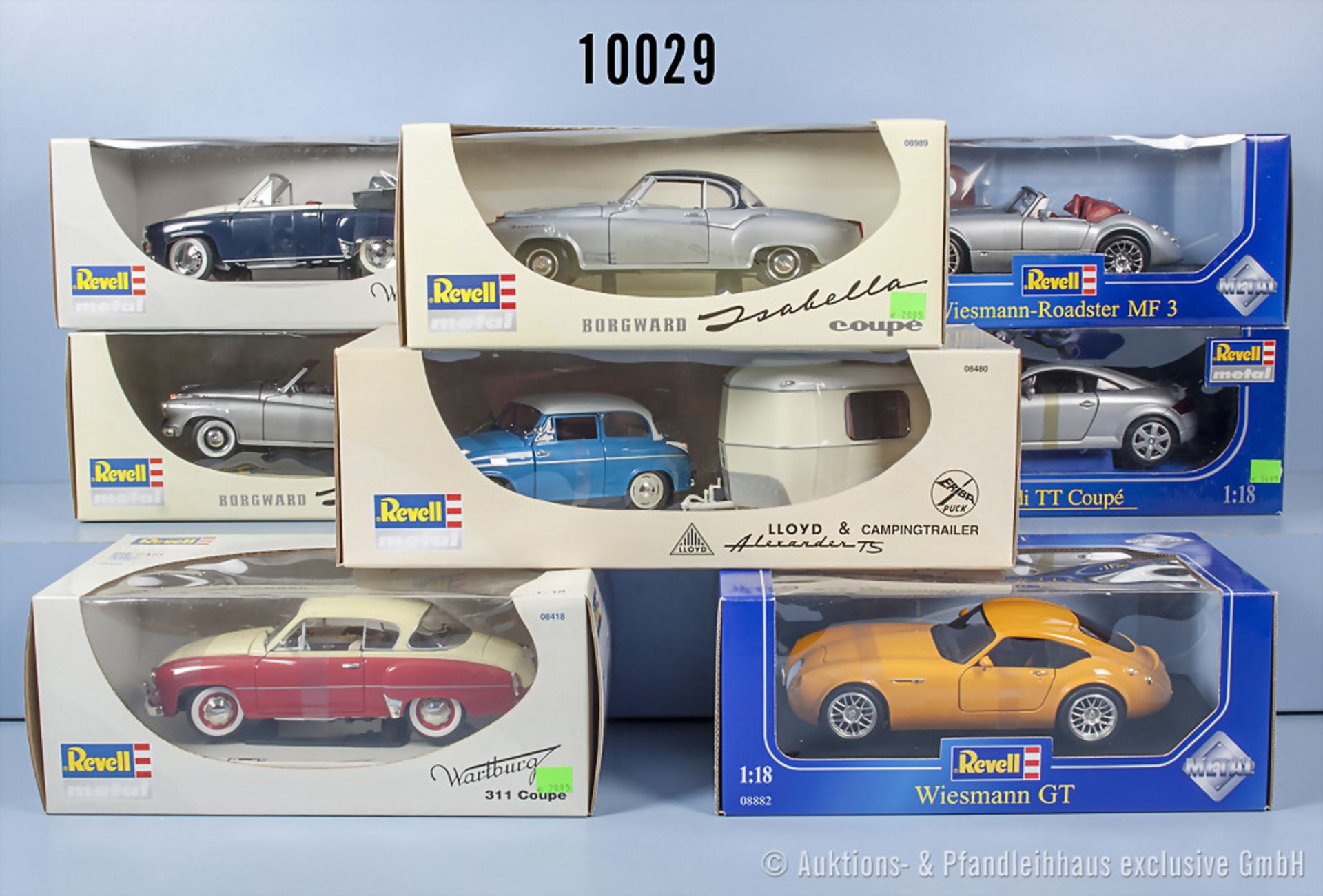 Konv. 8 Revell Modellfahrzeuge dabei Audi, Borgward, Wiesmann, Lloyd und Wartburg, M ...