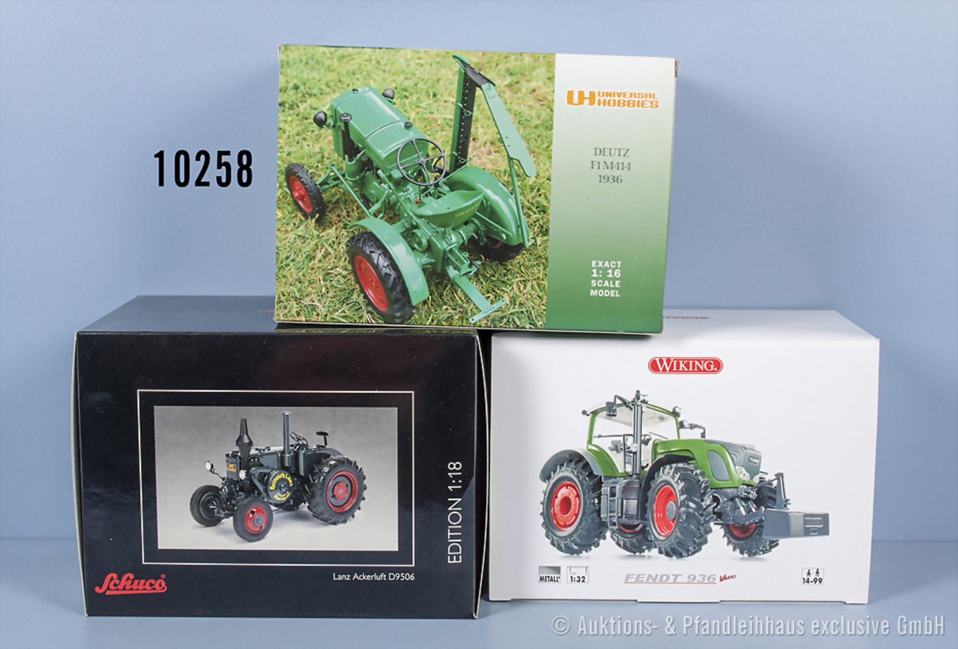 Konv. 3 Traktormodelle, Schuco Lanz Ackerluft D9506, Wiking Fendt 936 Vario und UH Deutz ...