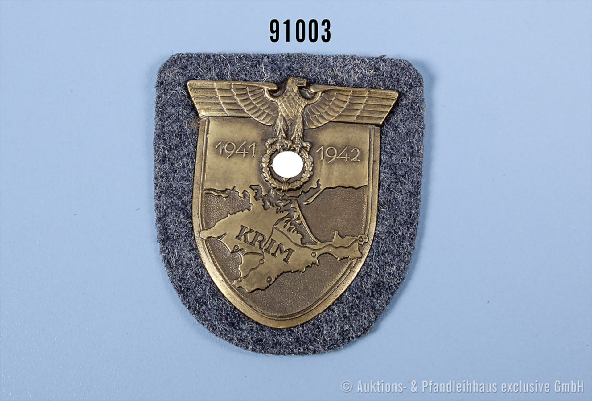 Krimschild Eisenausführung komplett mit Gegenplatte, 4 Splinten, Luftwaffenstoff und ...