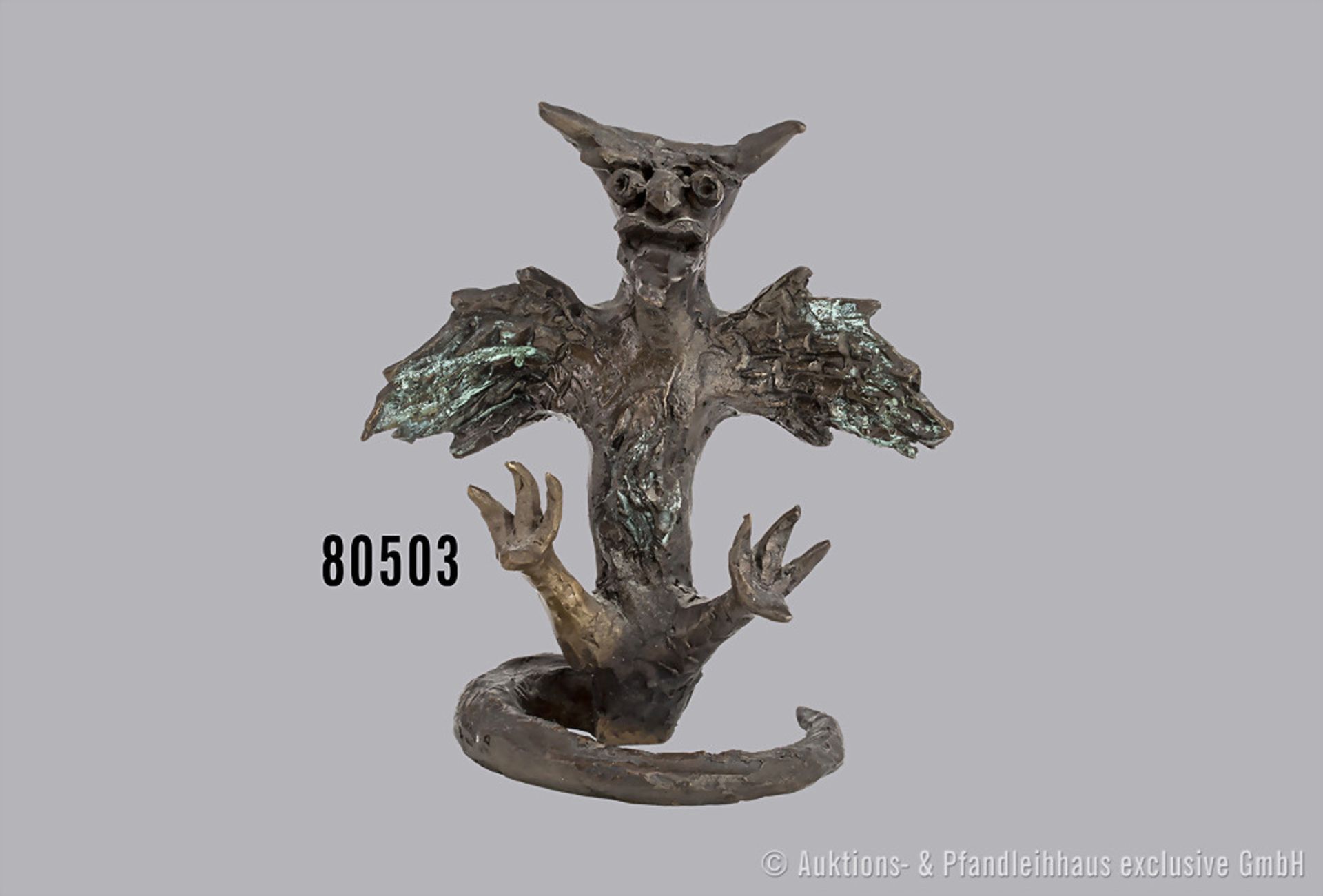 Bronzefigur Drache des Künstlers und Bildhauers Gustav Nonnenmacher, H ca. 13 cm, ...