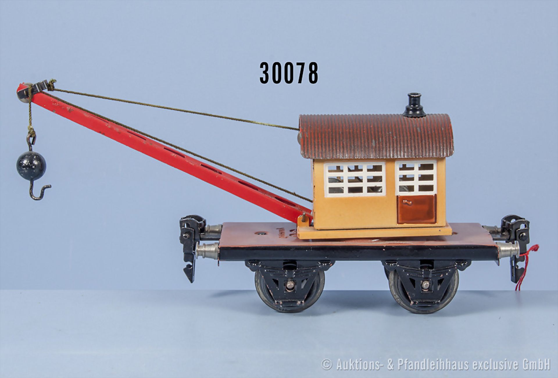 Märklin Spur 0 1668 Kranwagen, lackierte Blechausführung, 2-A, Länge 13 cm, Zustand 2 ...