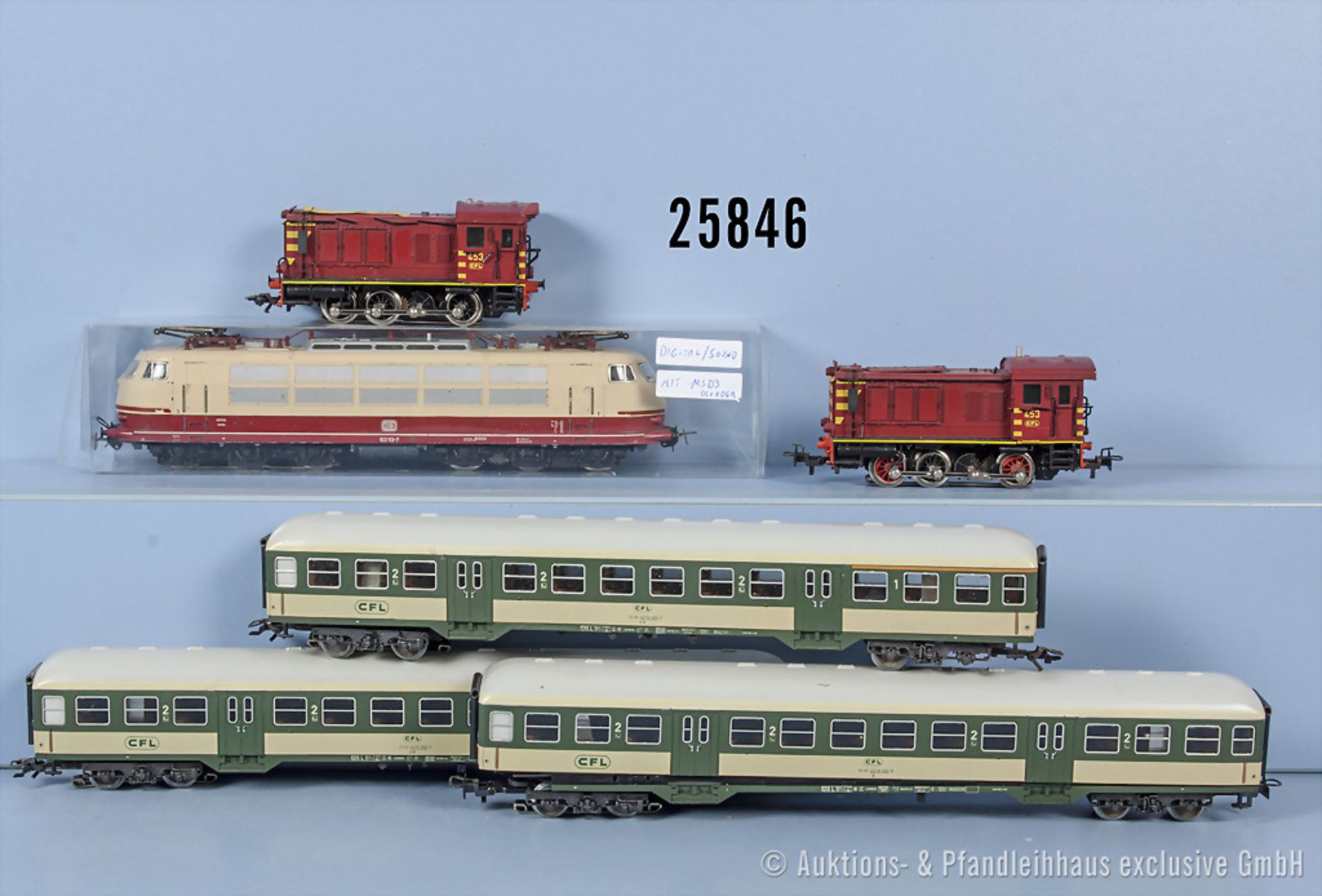 Konv. 3 Märklin H0 Lokomotiven, dabei E-Lok der DB, BN 103 113-7, 2 x Diesellok der CFL, ...