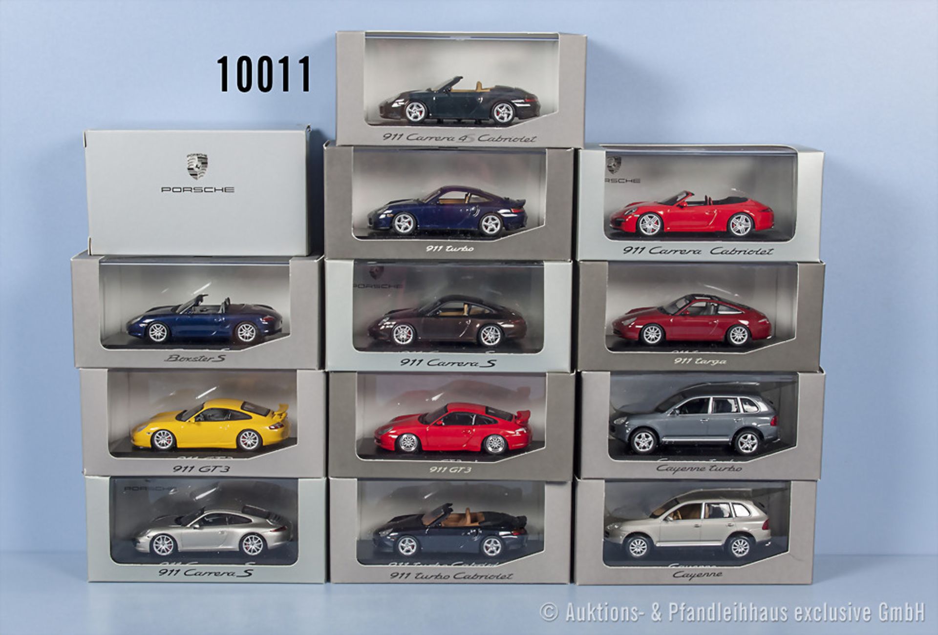 Konv. 13 Minichamps Porsche Modellfahrzeuge dabei Boxster S, 911 turbo, Cayenne turbo, ...