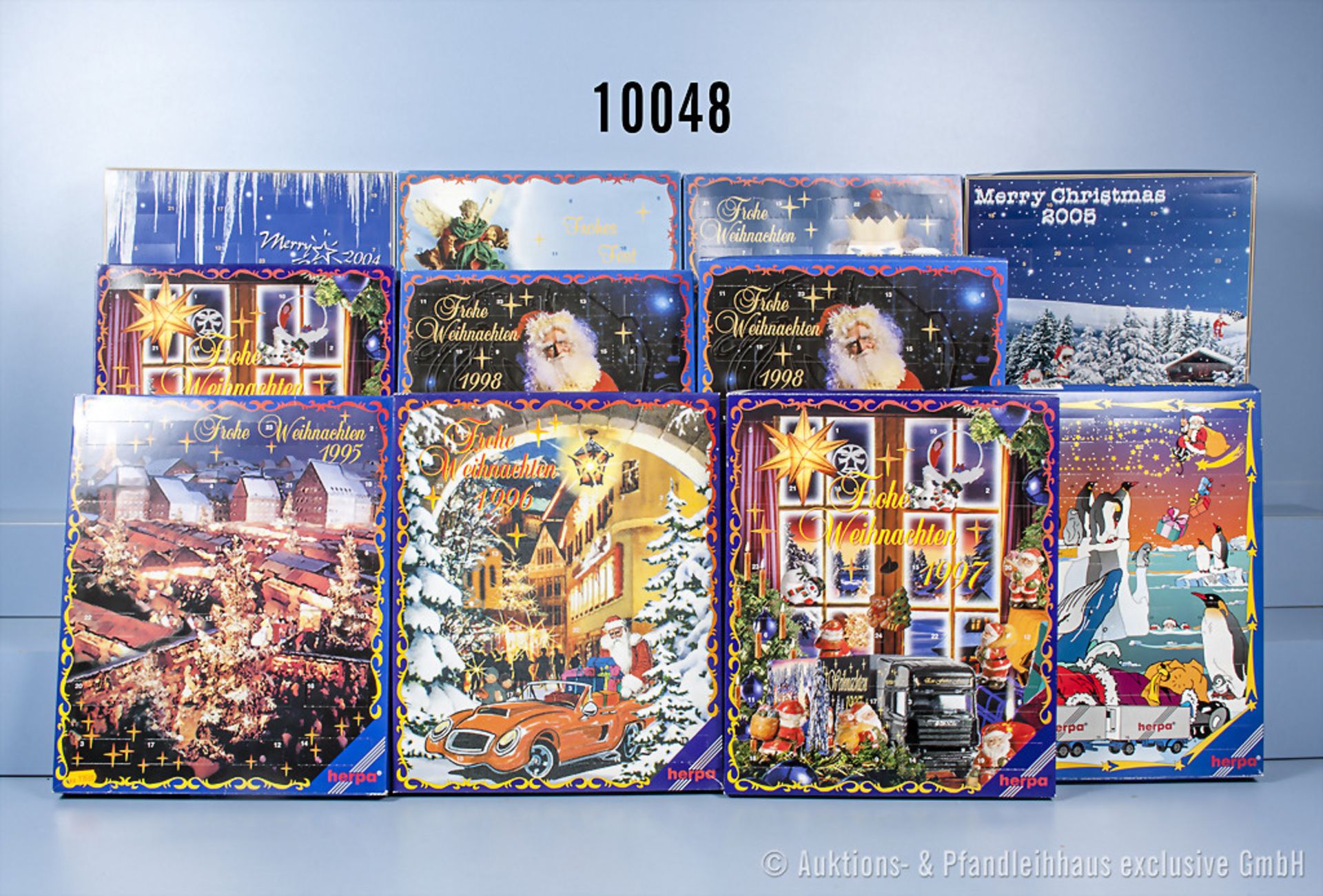 Konv. 11 Herpa H0 Adventskalender mit je 24 Fahrzeugen, 1994, 1995, 1996, 2 x 1997, 2 x ...