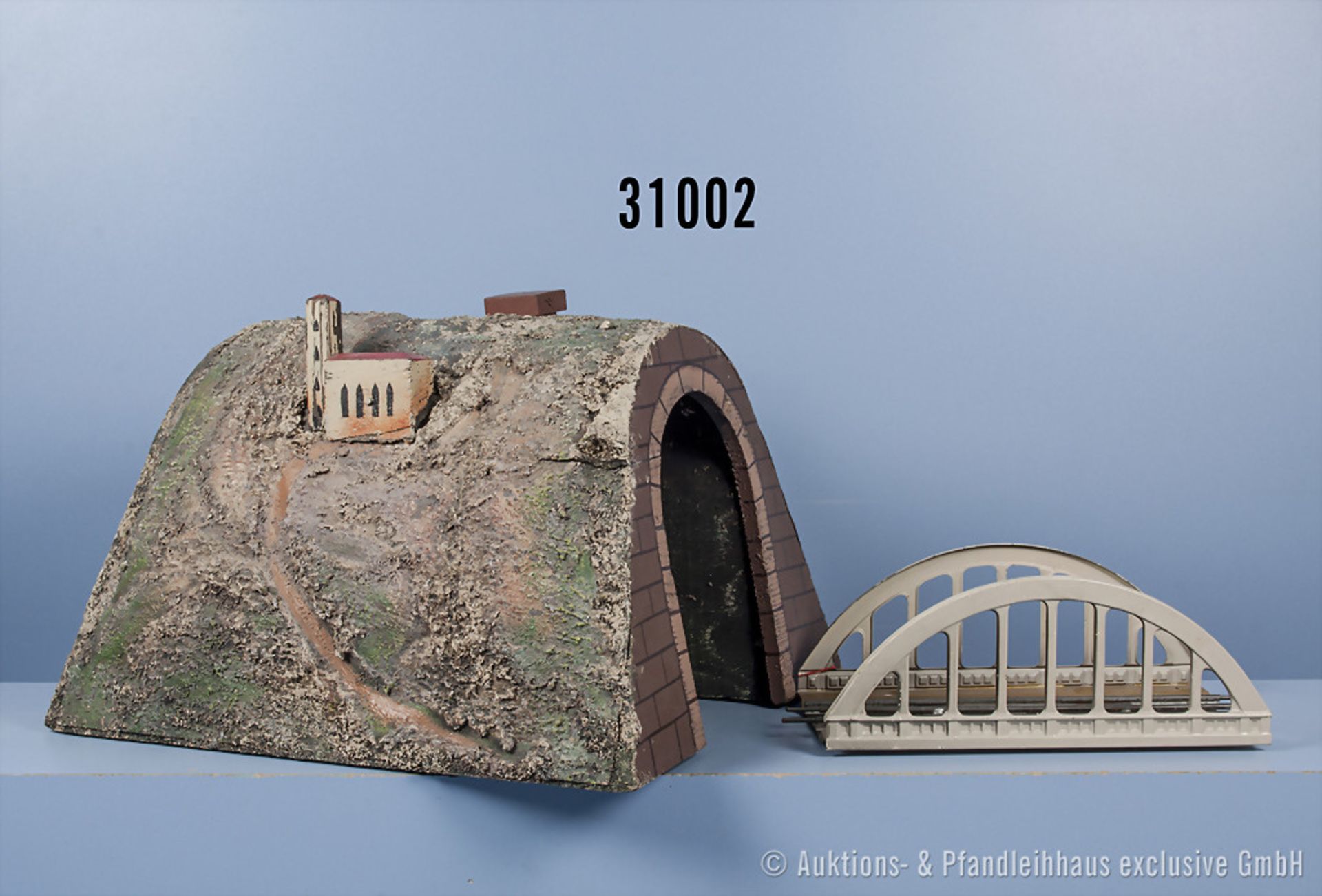 Konv. Märklin H0, dabei Tunnel ähnlich 2536 in Holzausführung, 2502 Bogenbrücke, ...