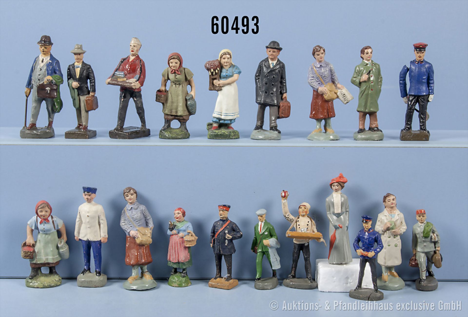 Konv. 20 Figuren dabei überwiegend Bahnpersonal und Reisende, h. M., H bis 7 cm, ...