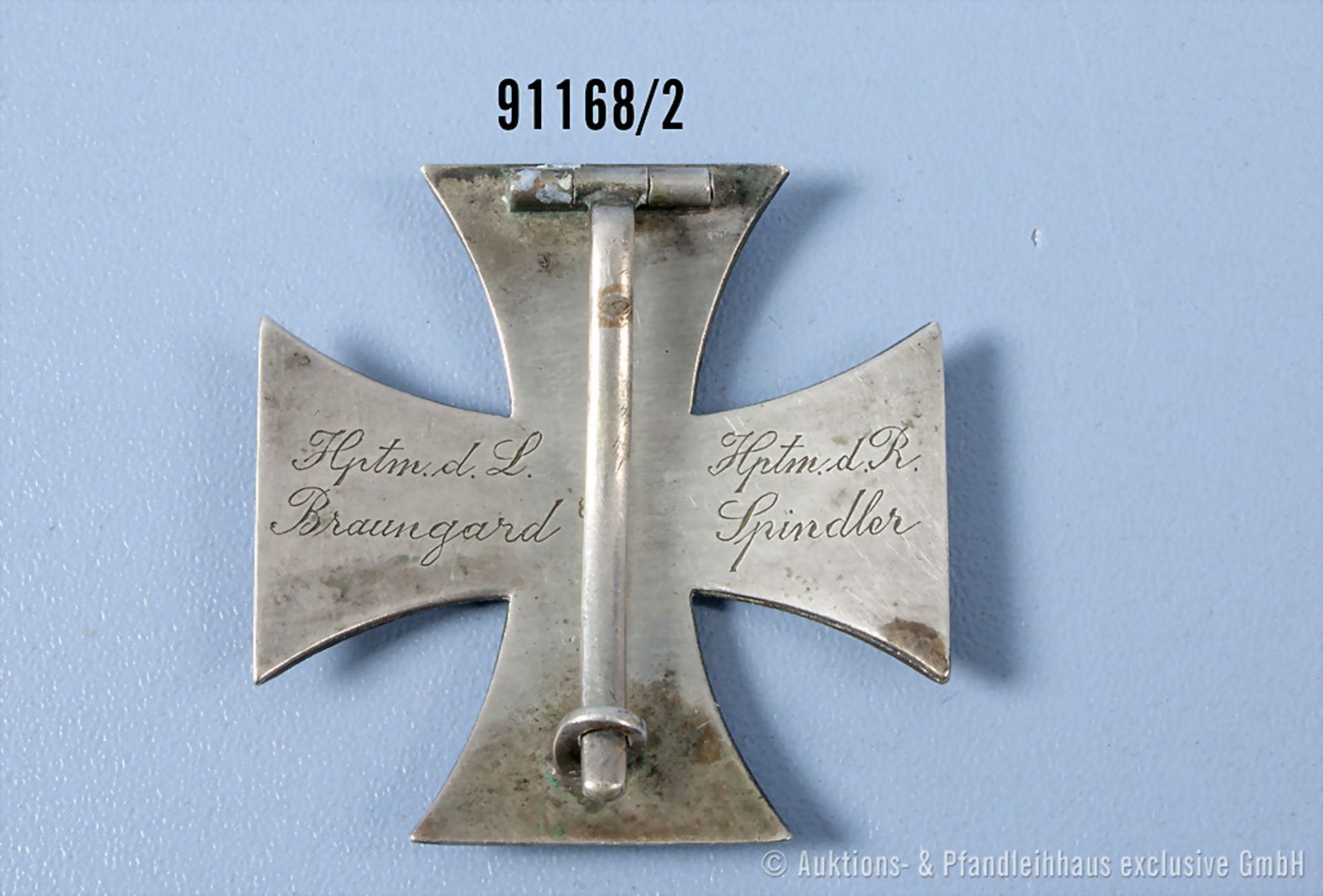 EK 1 1914, gewölbt, rückseitig graviert "Hptm.d.L.Braungard Hptm.d.R. Spindler", ... - Bild 2 aus 2