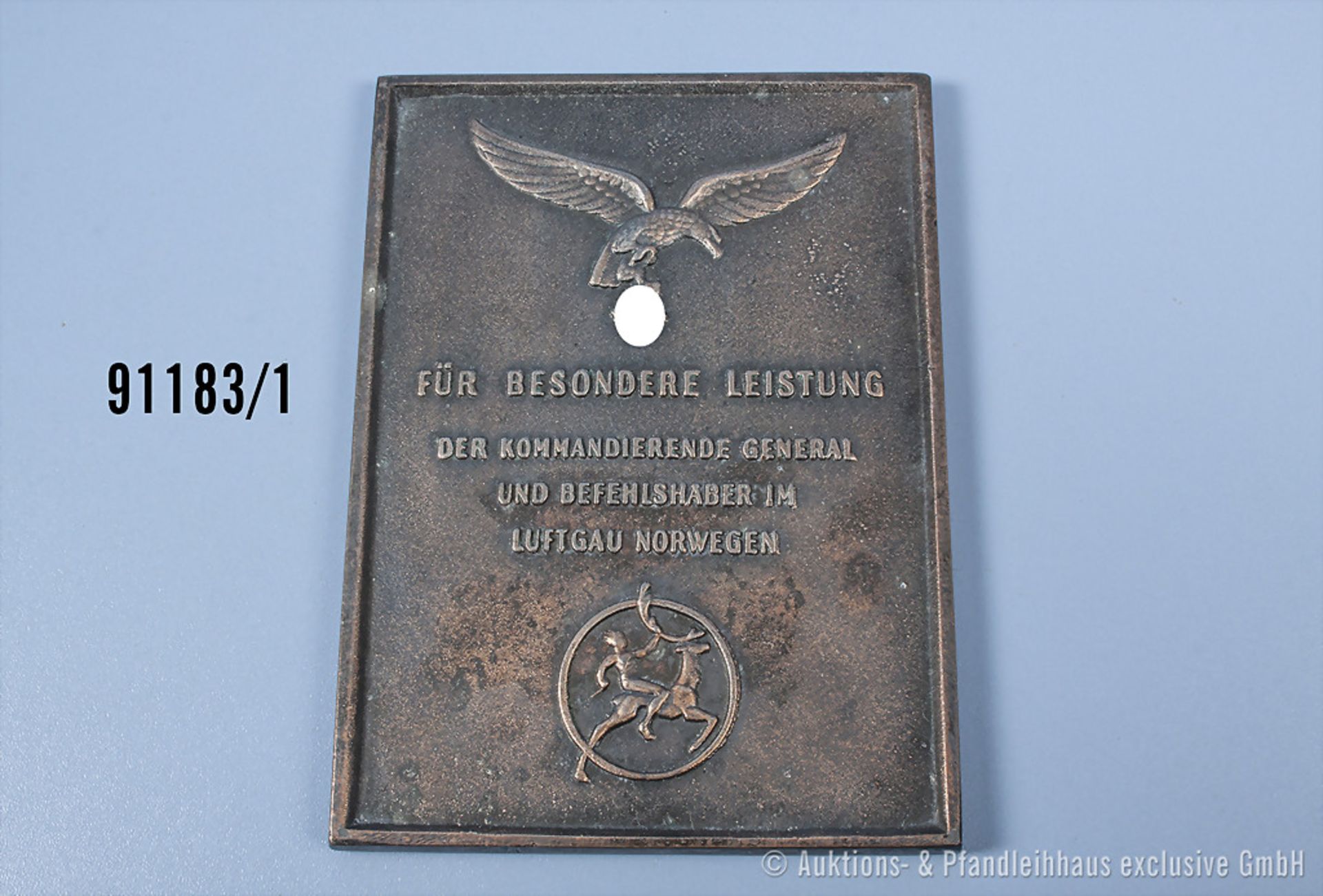 Luftgaukommando Norwegen, Ehrenschild für besondere Leistung, Zinkausf., rückseitig Nr. ...