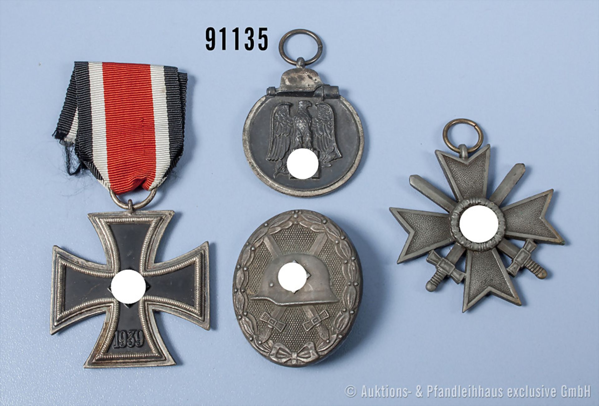 Konv. EK 2 1939, KVK 2. Klasse mit Schwertern, Ostmedaille und VWA in Silber, Zinkausf., ...