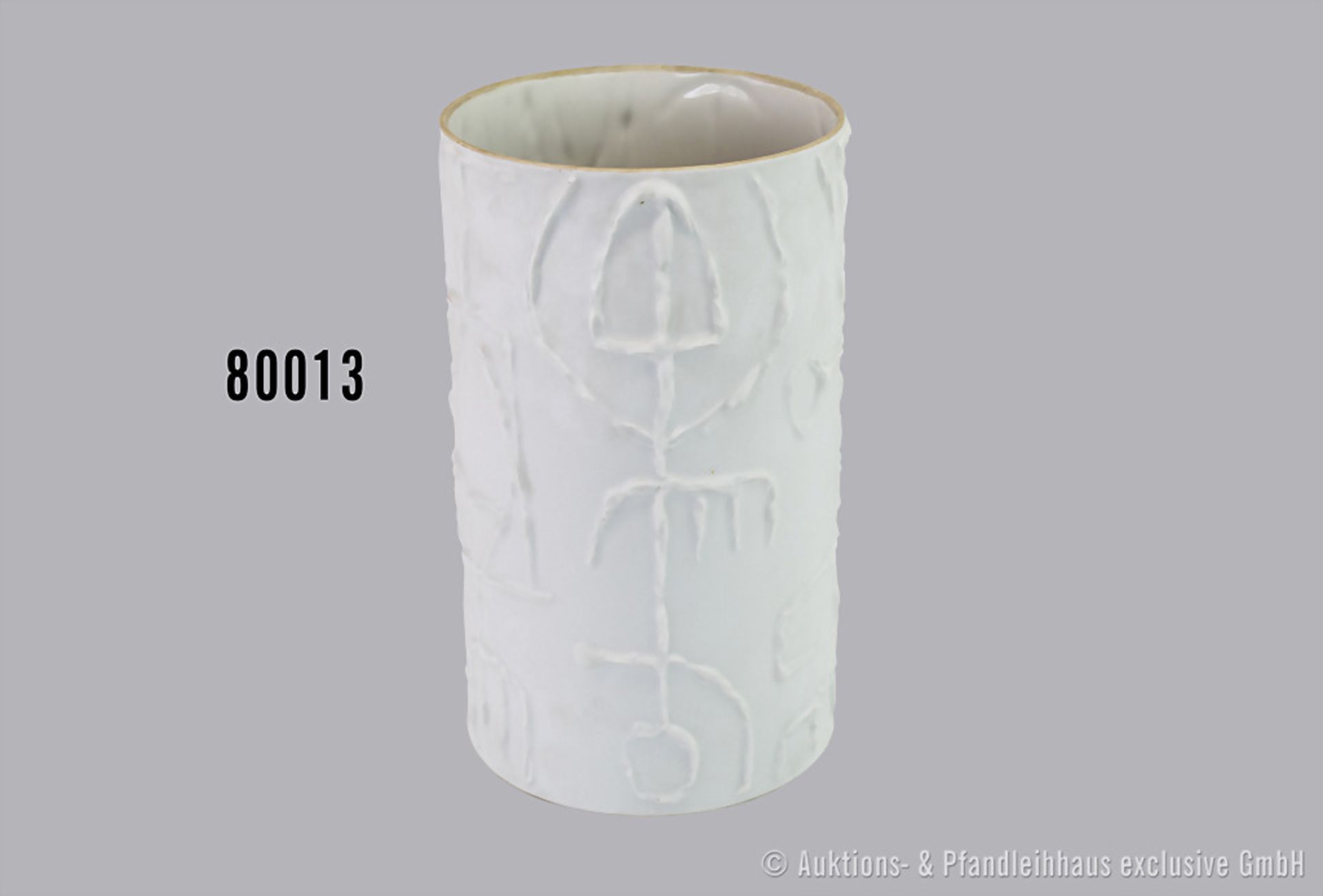 Rosenthal Porzellan Vase, weiß., mit Relief, D ca. 16 cm, H 28 cm, Design Cuno Fischer, ...