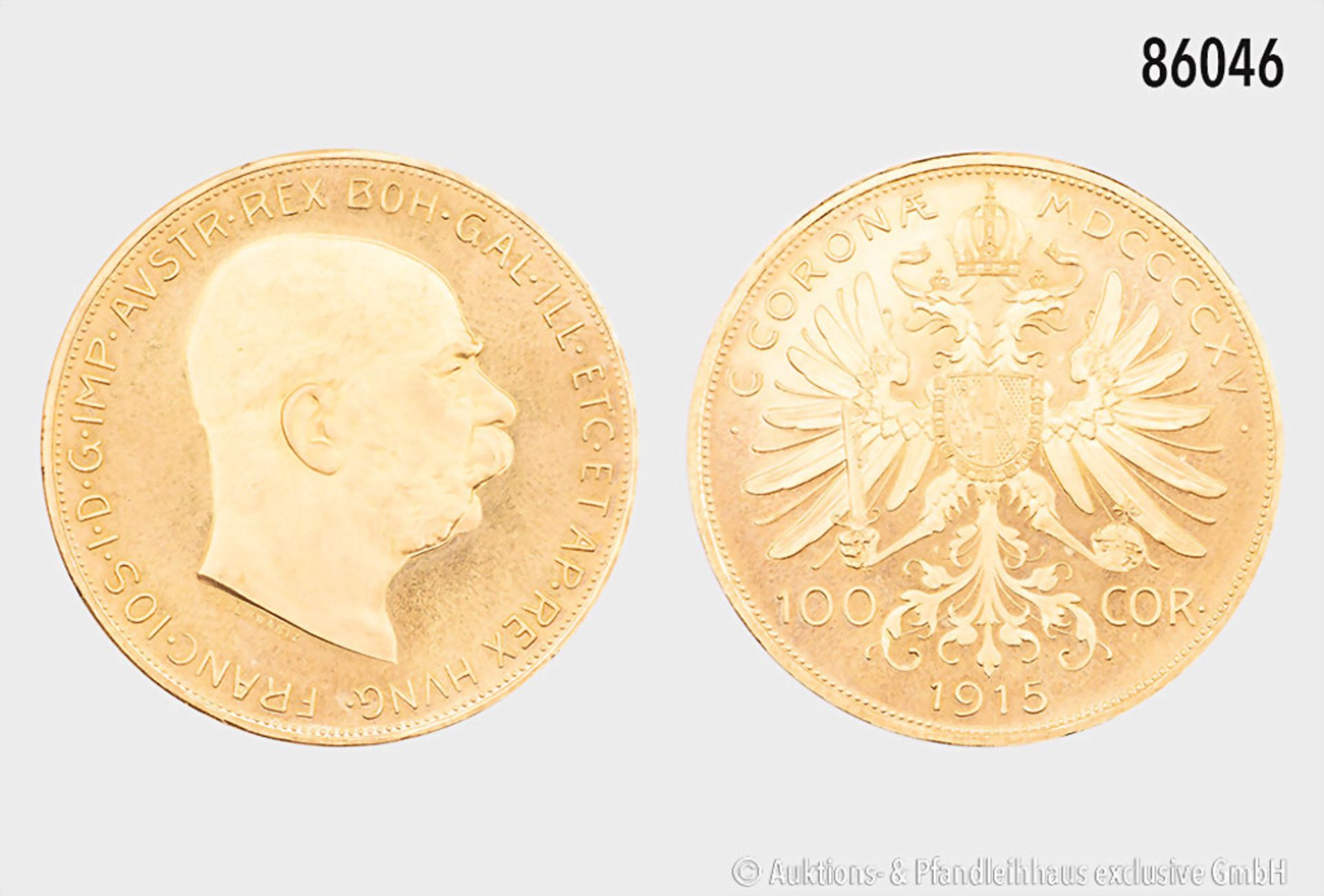 Österreich, Franz Joseph I., 100 Kronen 1915, NP, 900er Gold, 33,87 g, 37 mm, winzige ...
