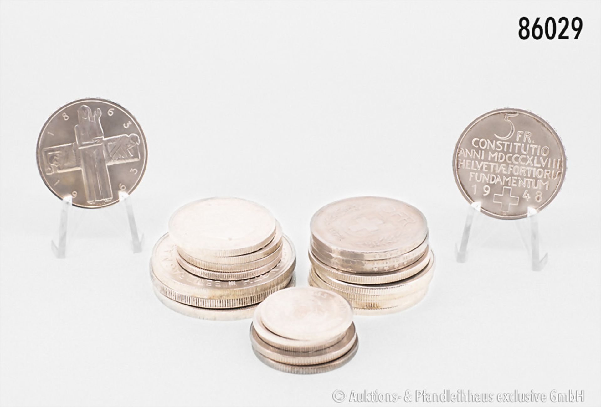 Konv. 22 Münzen, Schweiz und Südafrika, dabei viel Silber, u. a. 5 Franken 1948 und 1963 ...