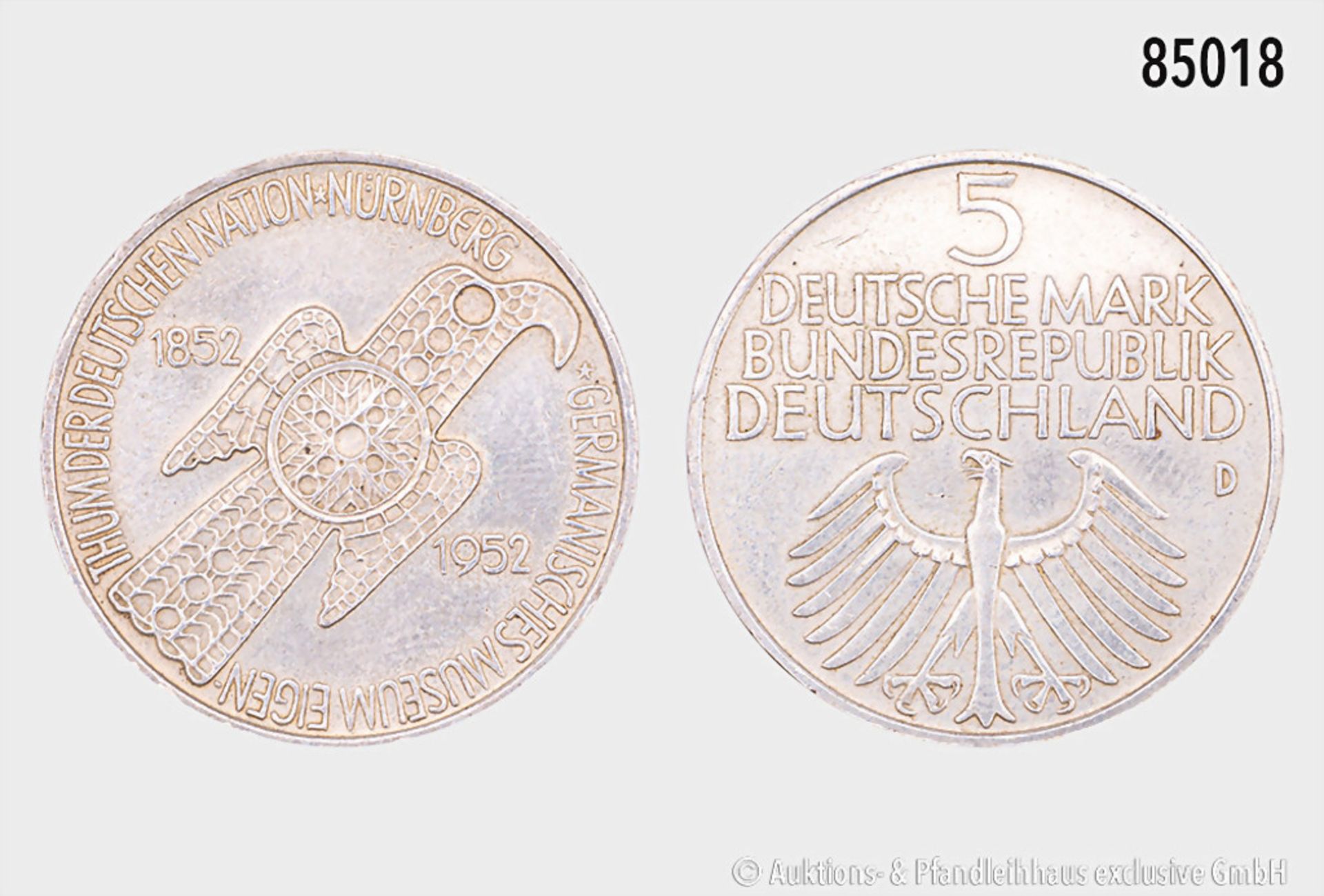 Bundesrepublik Deutschland, 5 DM 1952 D, Germanisches Nationalmuseum Nürnberg. 11,15 g; ...