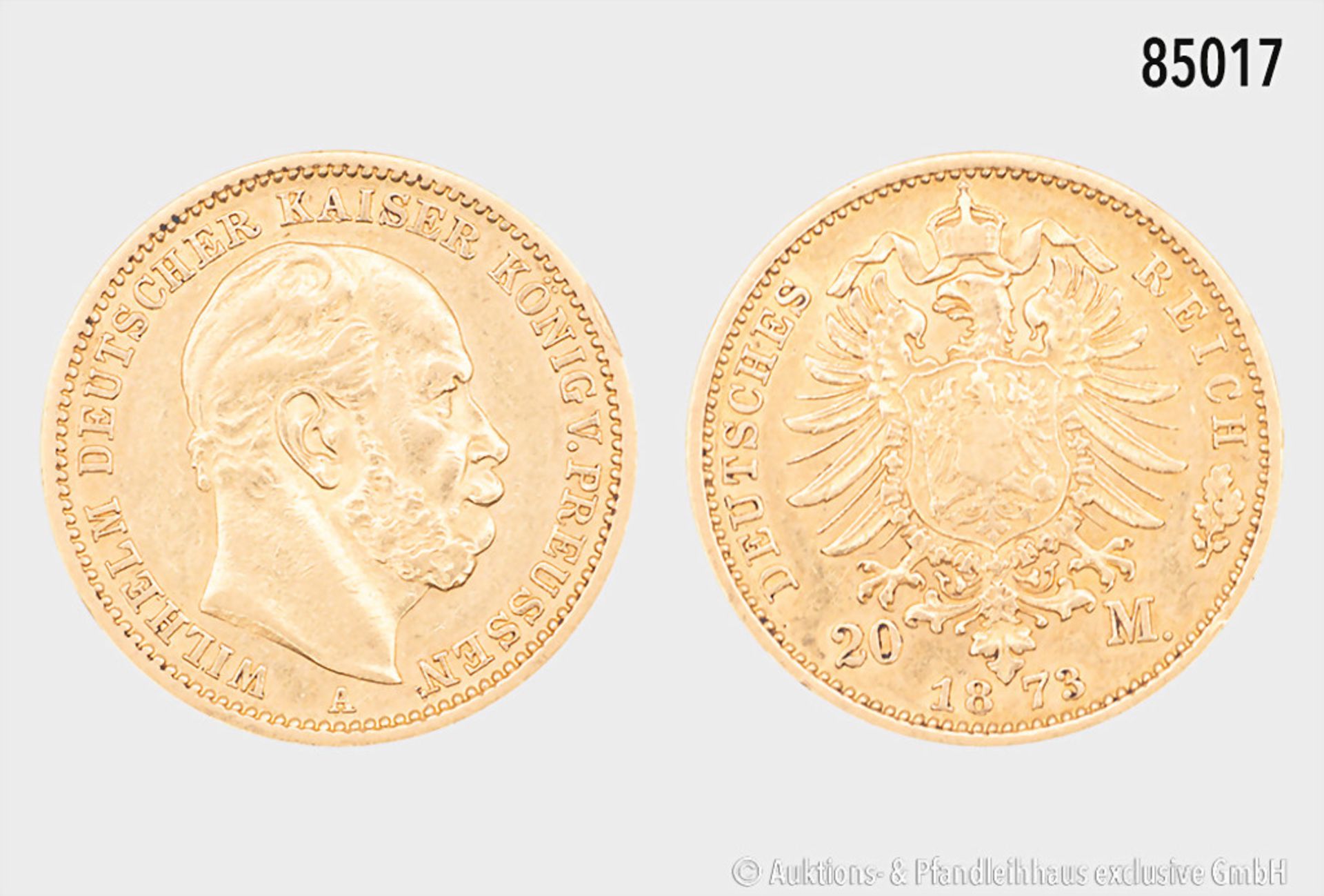 Preußen, Wilhelm I. (1861-1888), 20 Mark 1873 A, 900er Gold, 7,91 g, 22 mm, Jaeger 243, ...