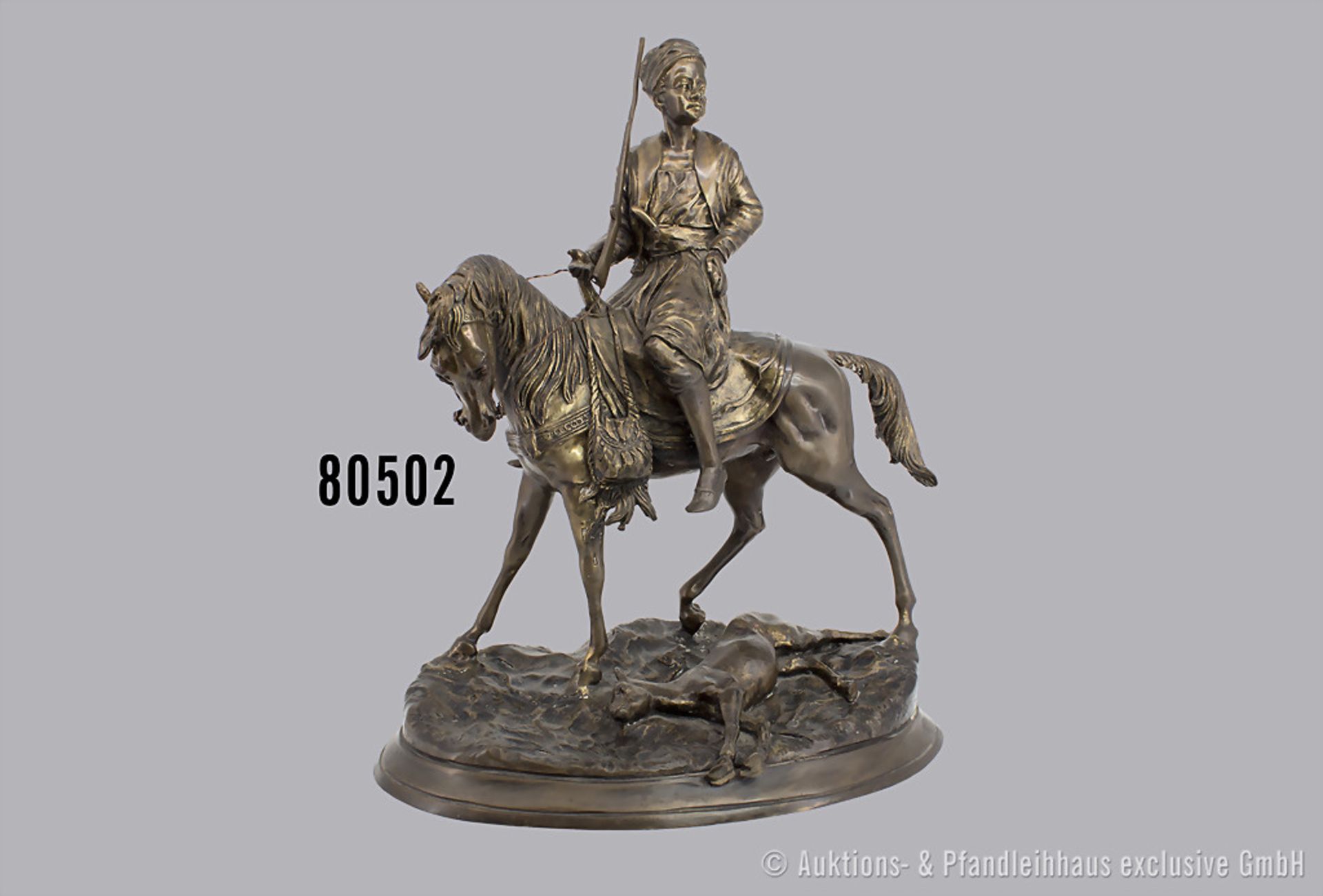 Bronze-Skulptur, nordafrikanischer Jäger, Antoine Louis Barye (1796-1875), um 1860, ...