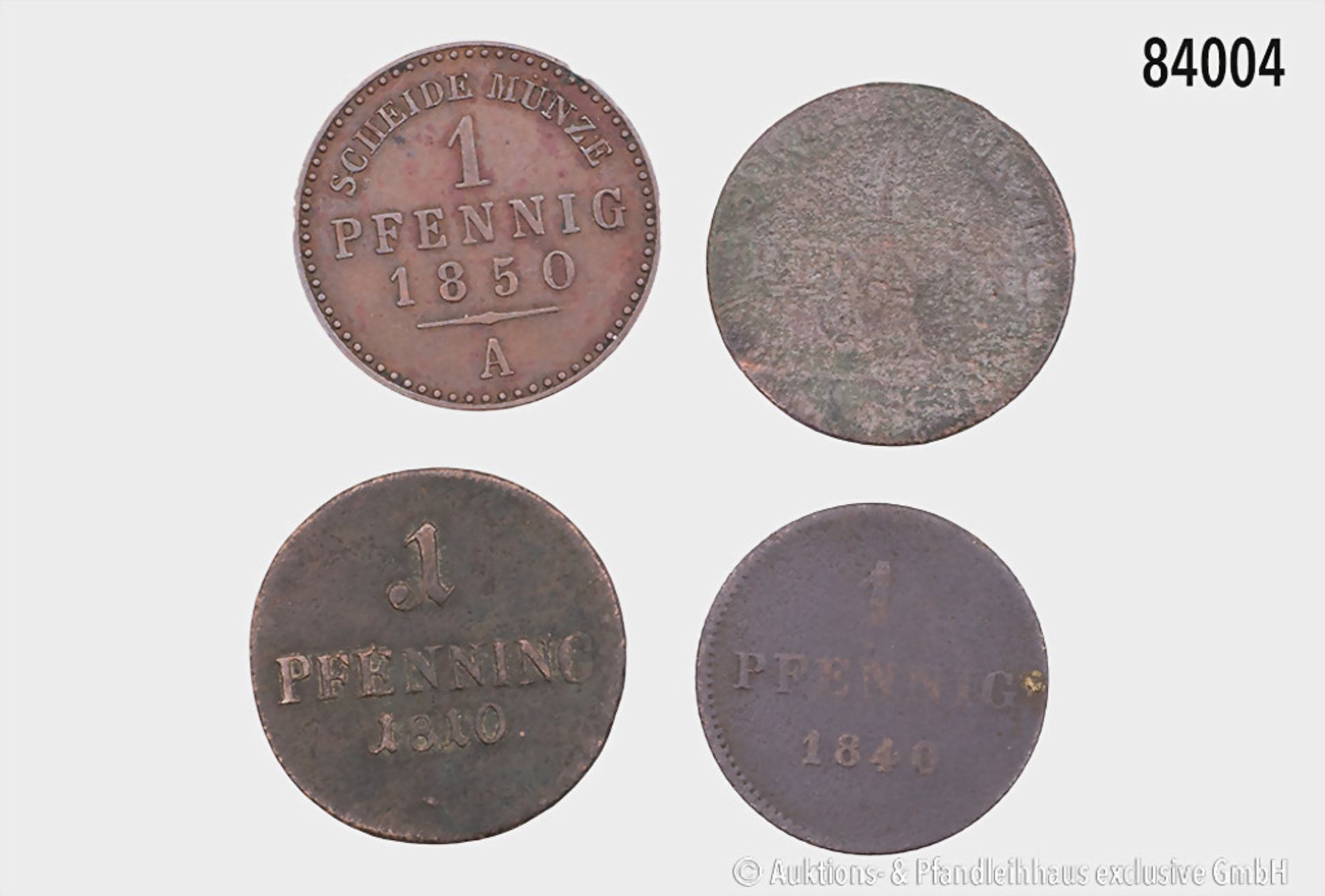 Altdeutschland, Konv. Preußen 1 Pfennig 1837, Bayern 1 Pfennig 1810 und 1840 und Reuß ...