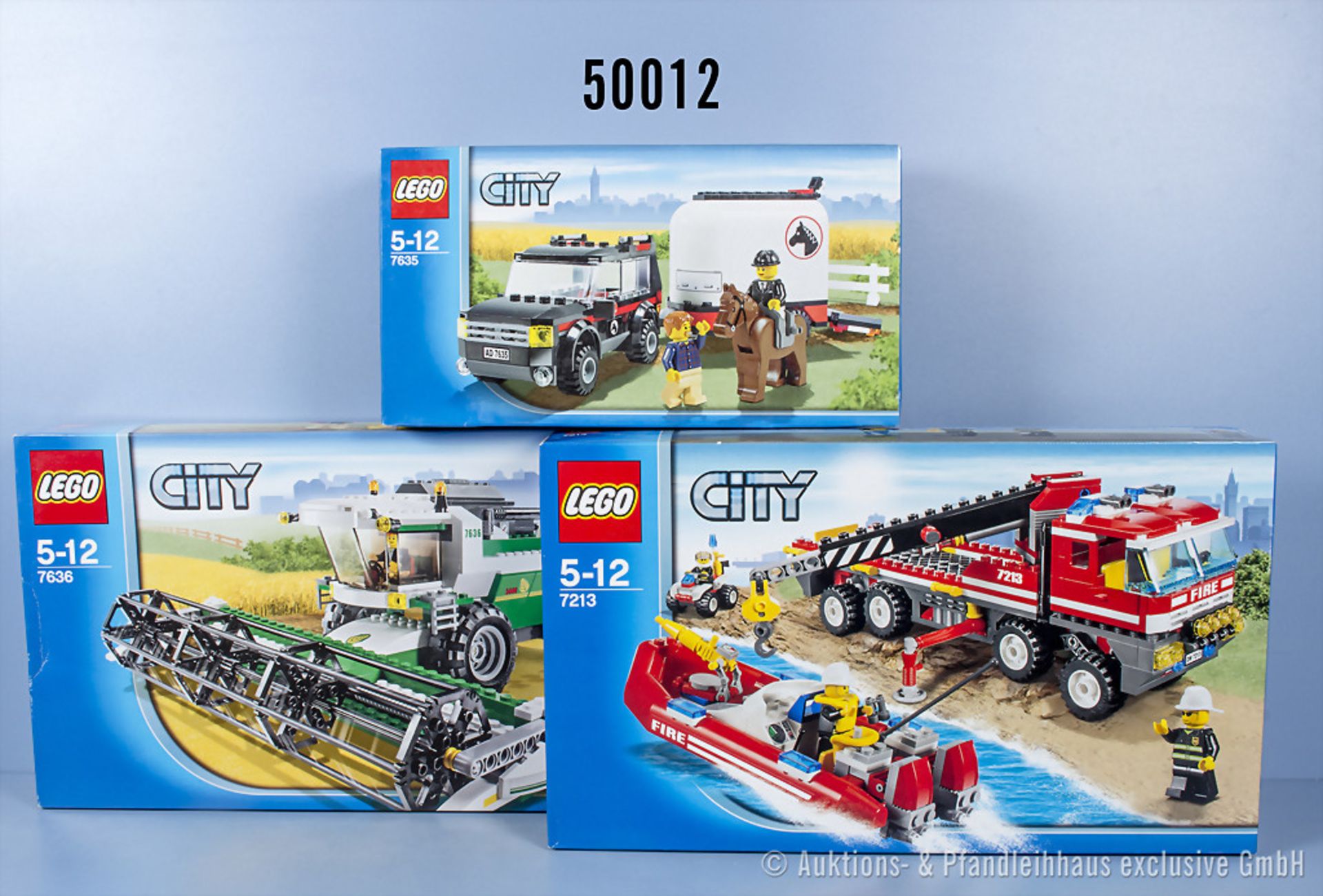 Konv. 3 Lego City Packungen dabei Nr. 7213, 7635 und 7636, ungeöffnet, Laschen ...