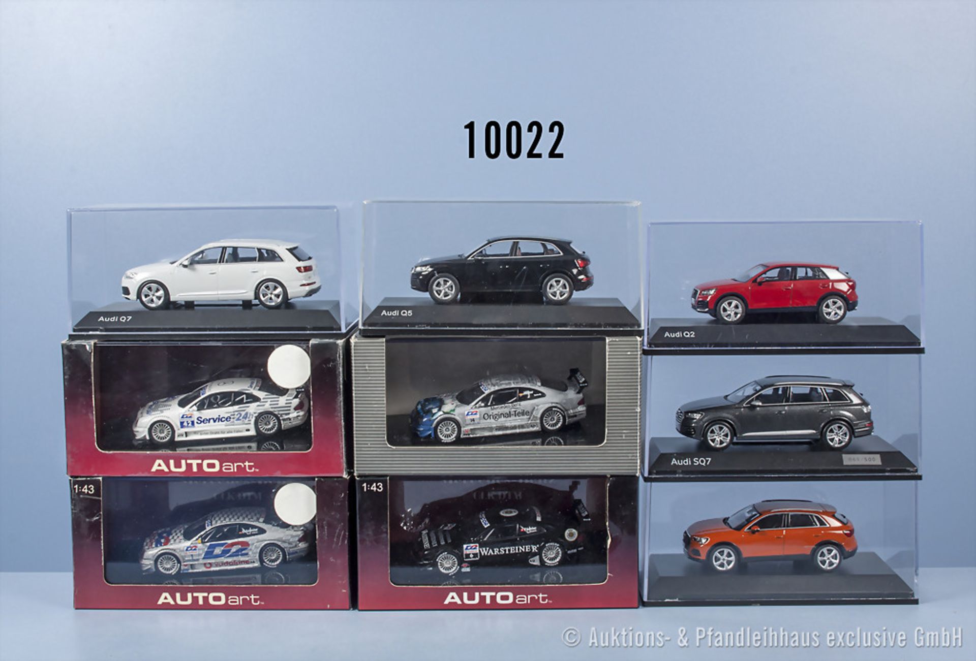 Konv. 9 Modellfahrzeuge dabei Mercedes und Audi, M 1:43, Metallausf., Hersteller u.a. ...