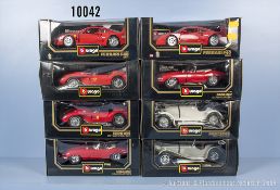 Konv. 8 Bburago Modellfahrzeuge, dabei Ferrari F 40, Jaguar Cabriolet 1961, Mercedes ...