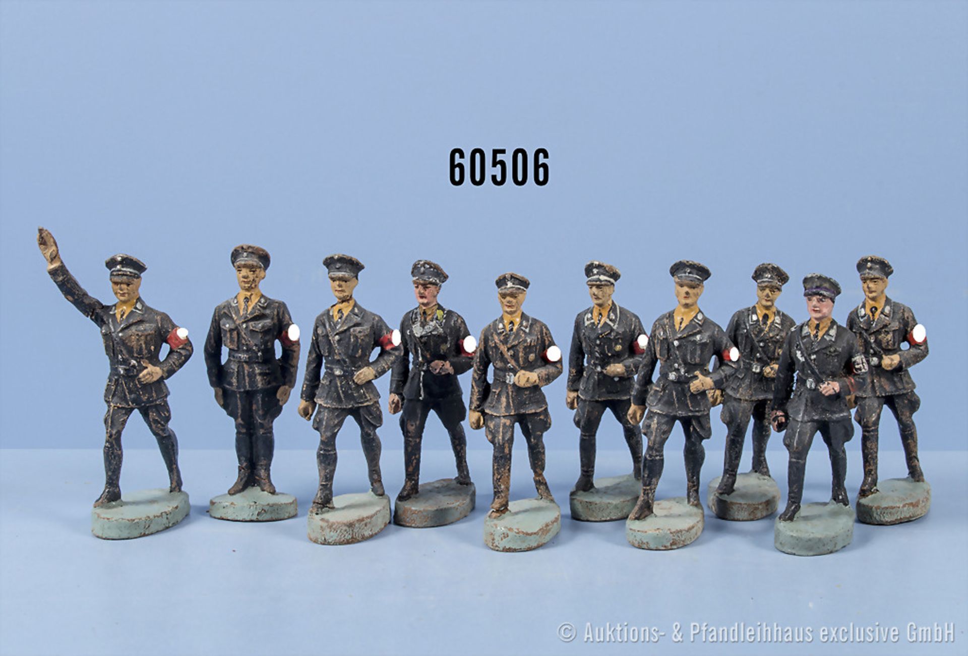 Konv. 10 Elastolin SS-Männer, 1 x stillgestanden und 9 x im Marsch, dabei 1 x mit ...