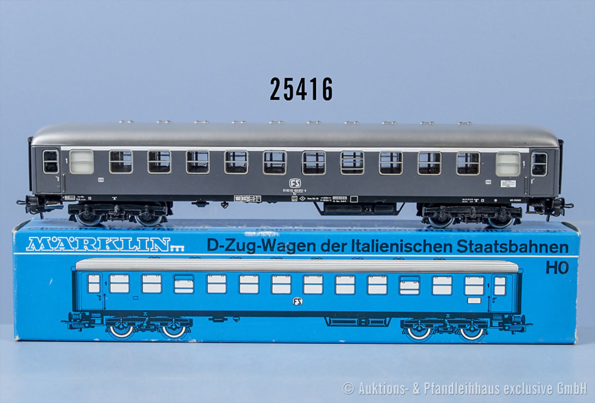 Märklin H0 4063 D-Zug-Personenwagen der FS, Zustand 1-2, in OVP, mit kleinen Kratzern am ...