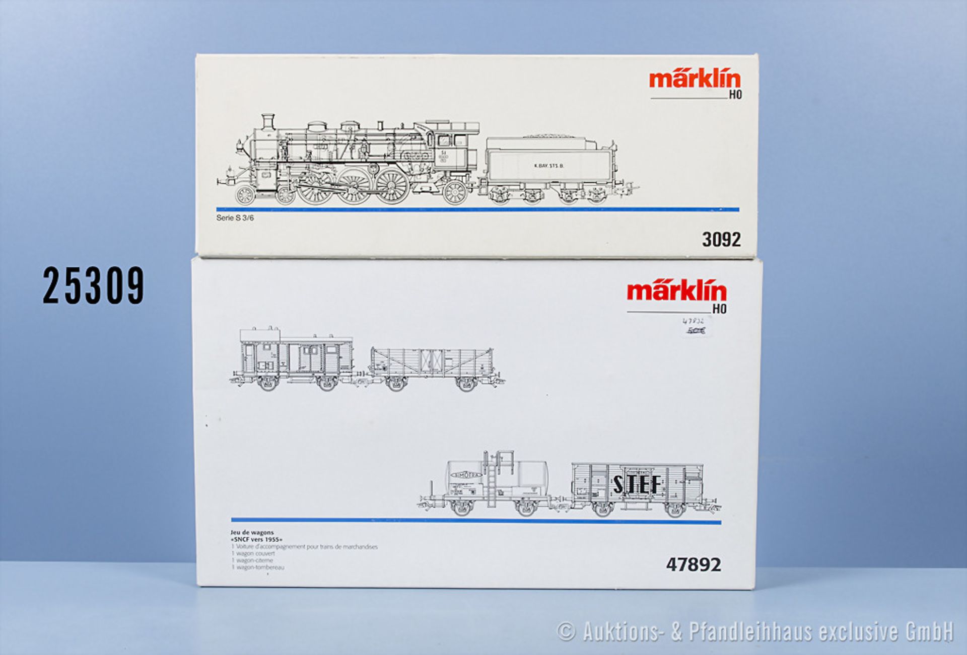 Konv. Märklin H0, dabei 3092 Schlepptenderlok der K.Bay.Sts.B., BN 3673, Achsfolge ...