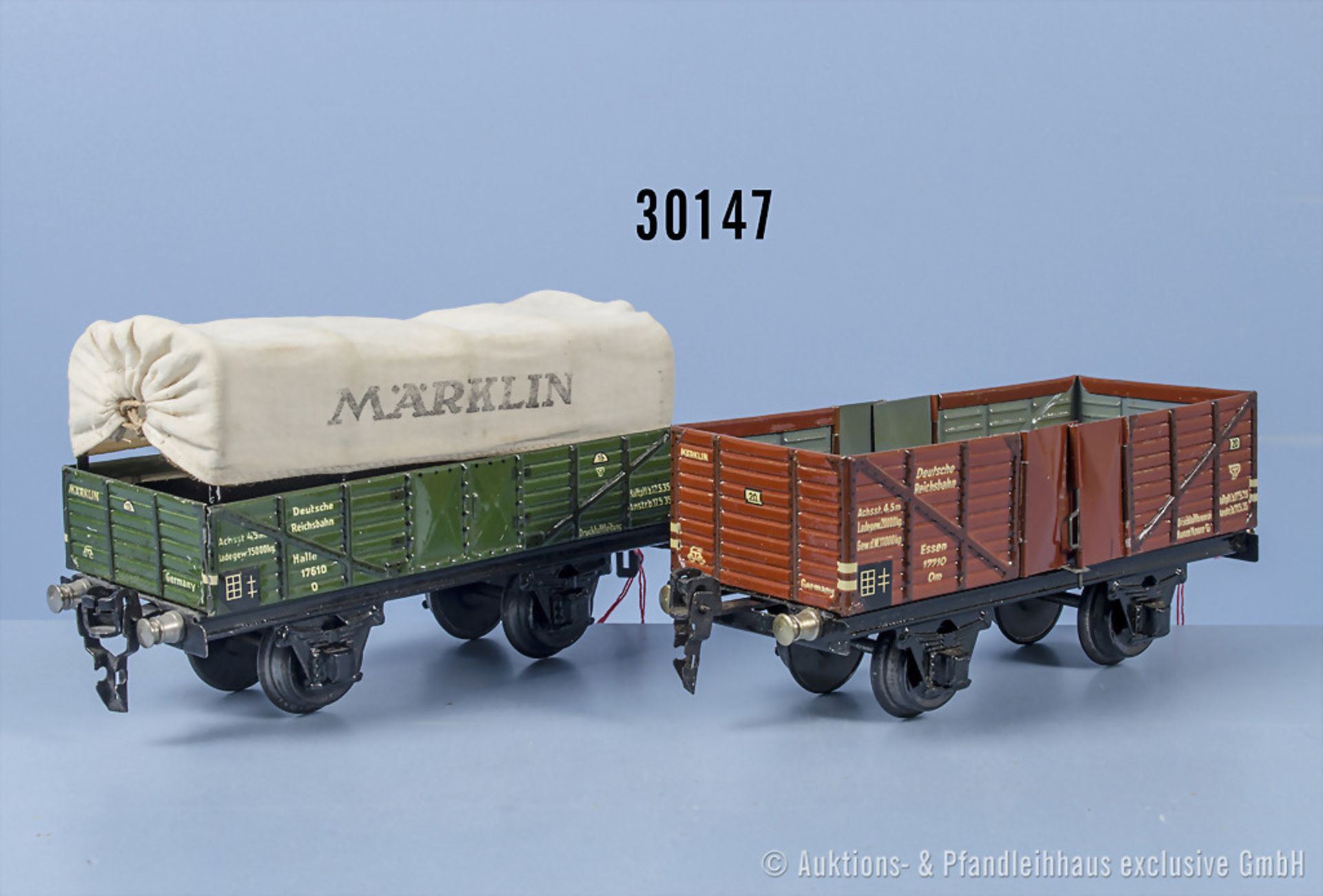 Konv. 2 Märklin Spur 0 Güterwagen, dabei 1763 Planewagen und 1771 Hochbordwagen, 2-A, ...