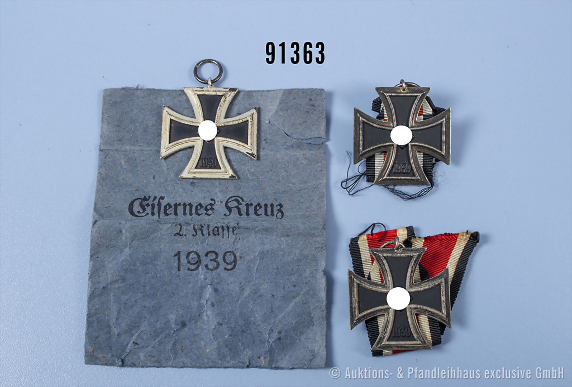 Konv. 3 EK 2 1939, davon 1 x mit Verleihungstüte, guter Zustand, mit ...