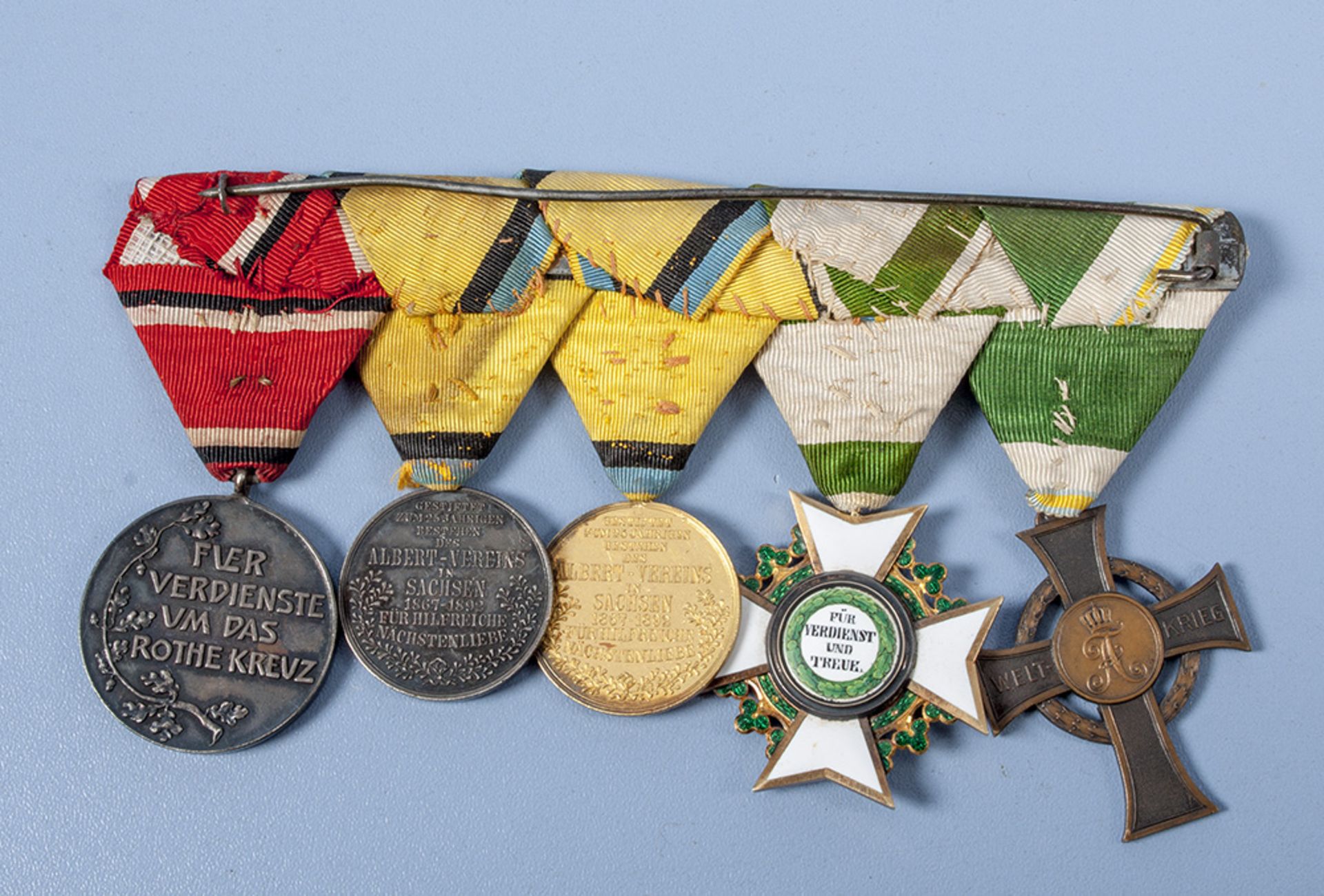 5er Ordensspange, Sachsen Kriegsverdienstkreuz, Zivilverdienstorden, Ritterkreuz 1. ... - Bild 2 aus 2