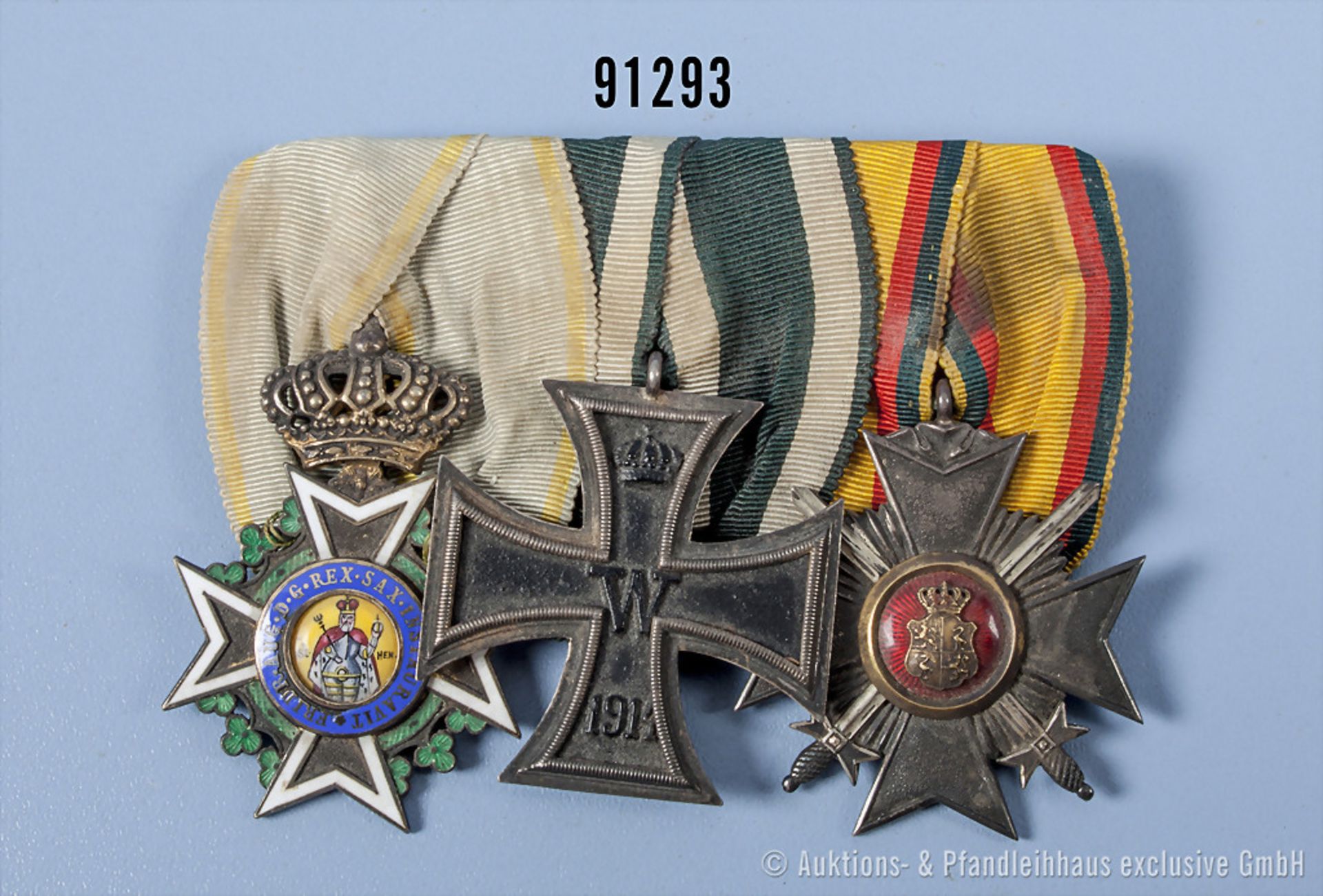3er Ordensspange Sachsen Militär St. Heinrichs-Orden Ritterkreuz, Silber vergoldet, ...