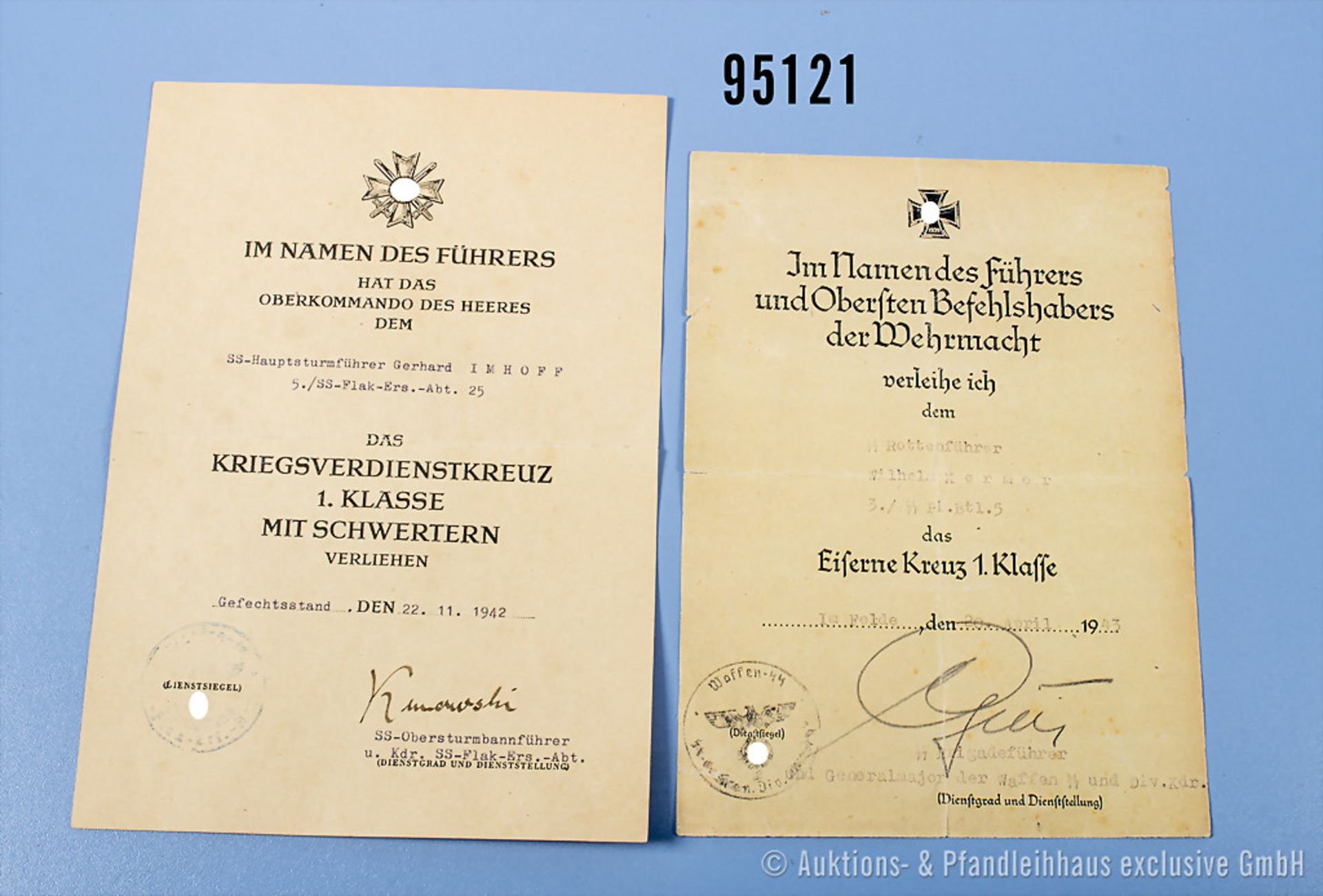 Konv. Waffen-SS, Urkunde zum EK 1 für einen Rottenführer im SS-Pionier-Bataillon 5, ...