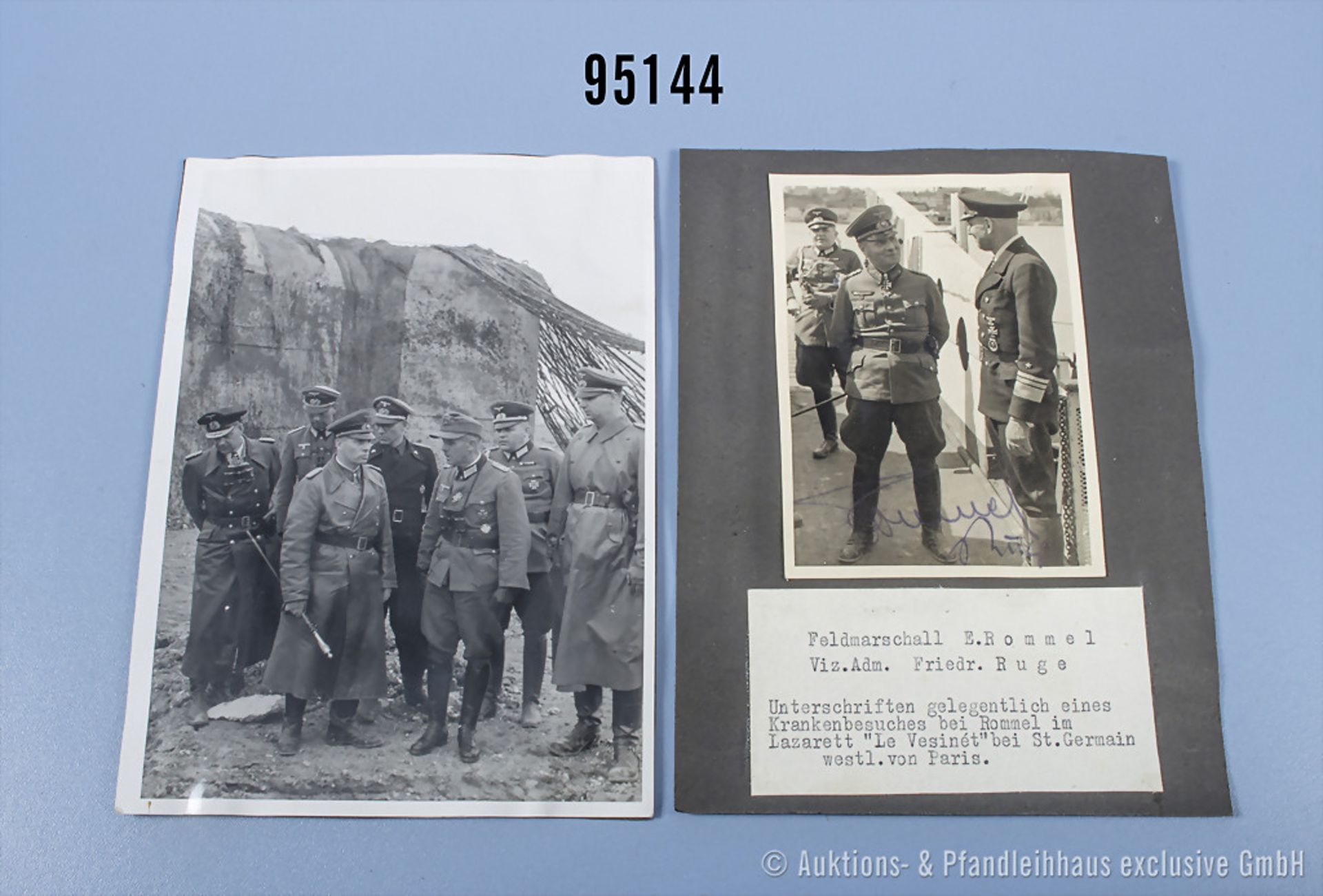 Konv. privates Foto mit Generalfeldmarschall Rommel und Admiral Ruge, jeweils mit OU ...