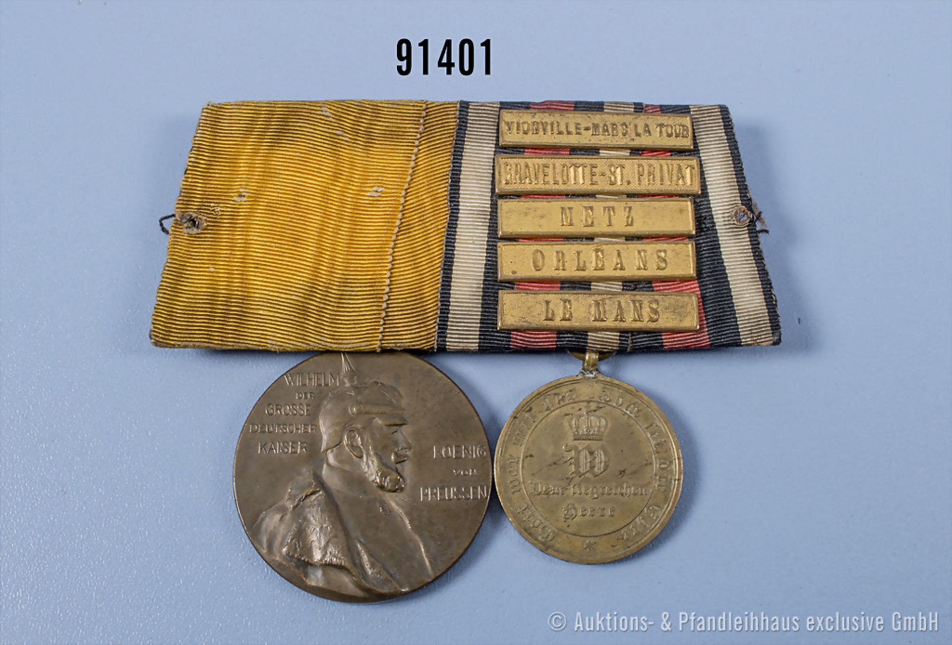 2er Ordenspange Centenarmedaille und KDM 1870/71 mit 5 Gefechtsspangen "Vionville-Marsa ...