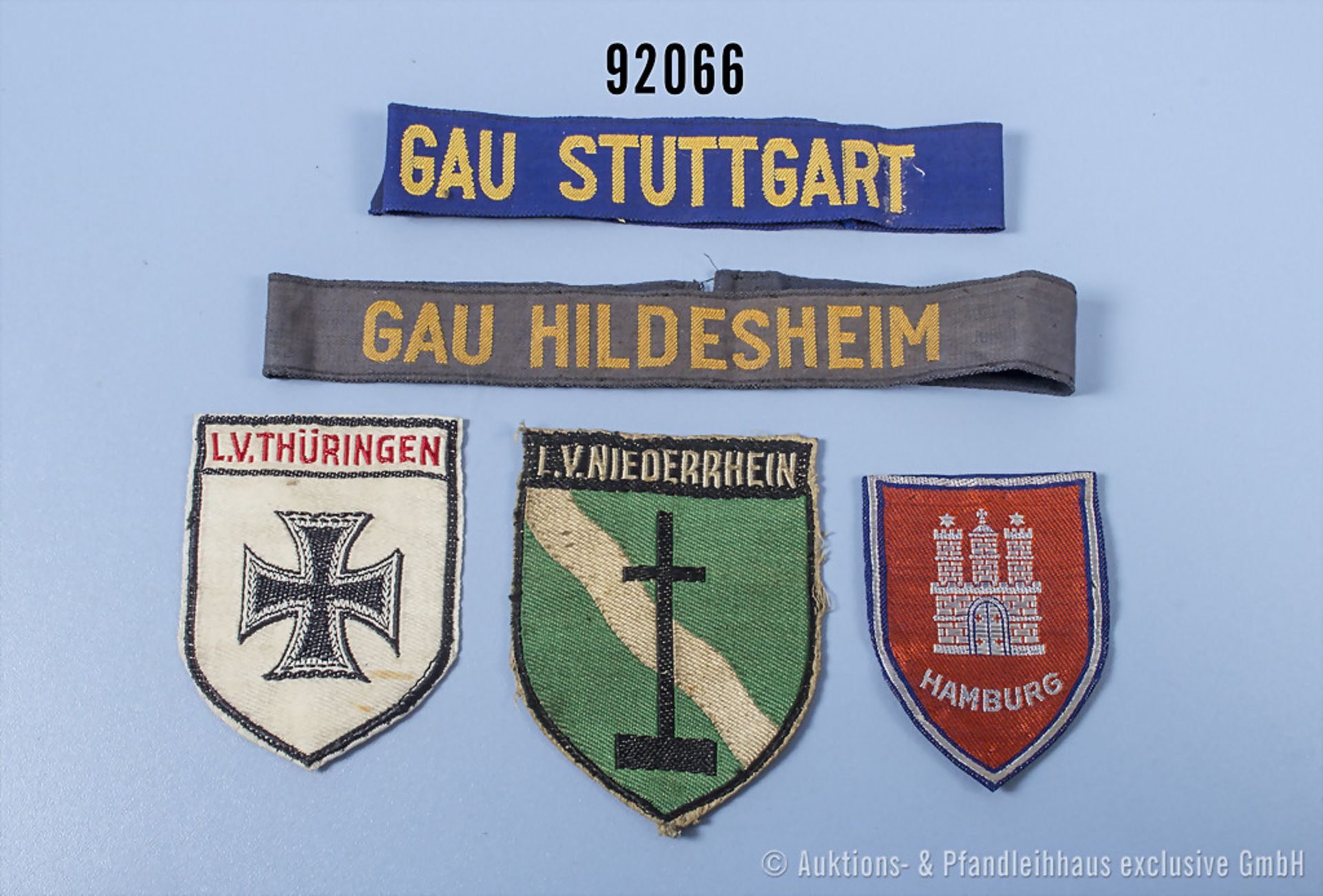 Effektenkonvolut Stahlhelmbund, 2 Ärmelstreifen, "Gau Hildesheim" und "Gau Stuttgart", L ...
