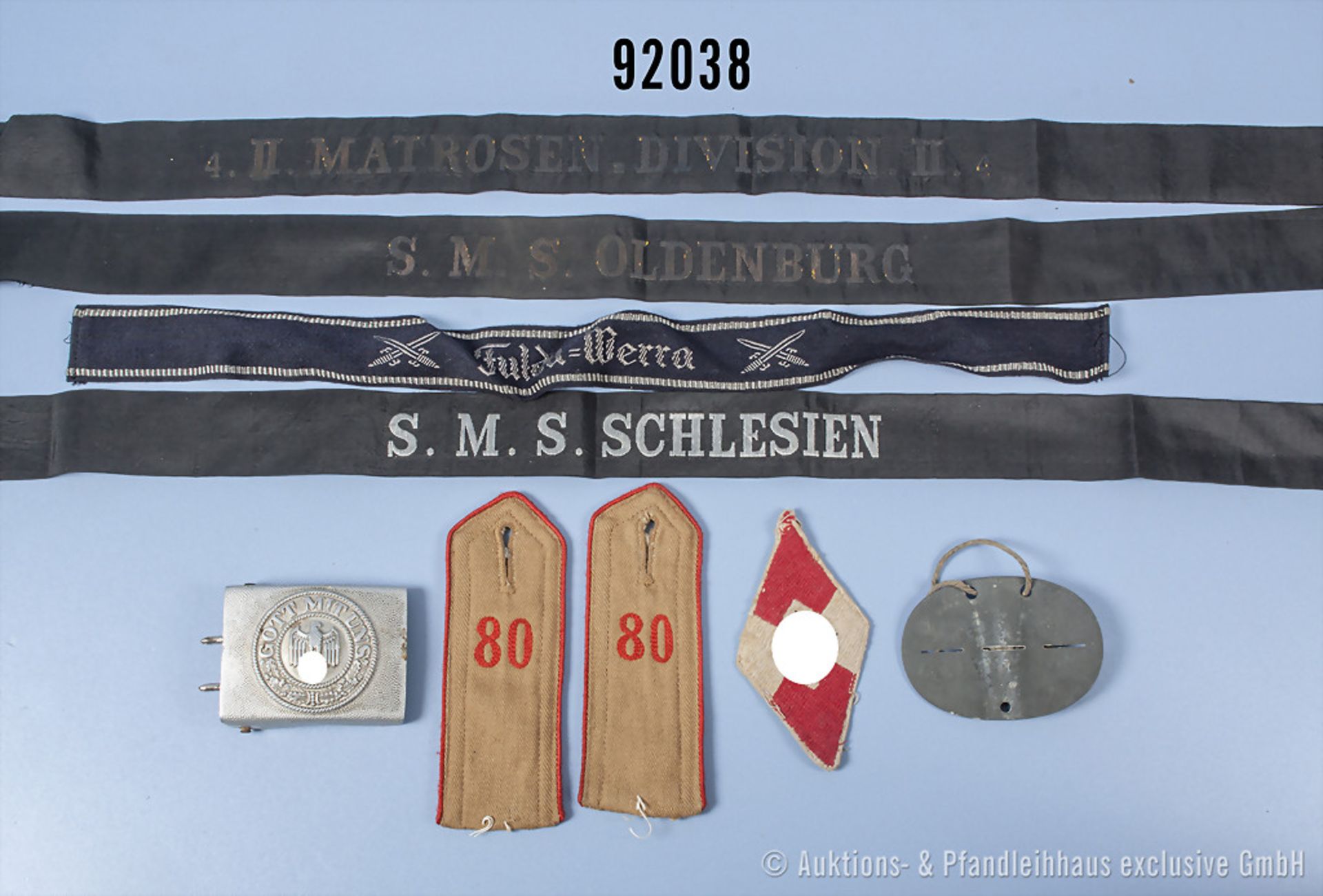 Konv. 3 Mützenbänder "SMS Schlesien", "SMS Oldenburg" und "4. II. Matrosendivision ...